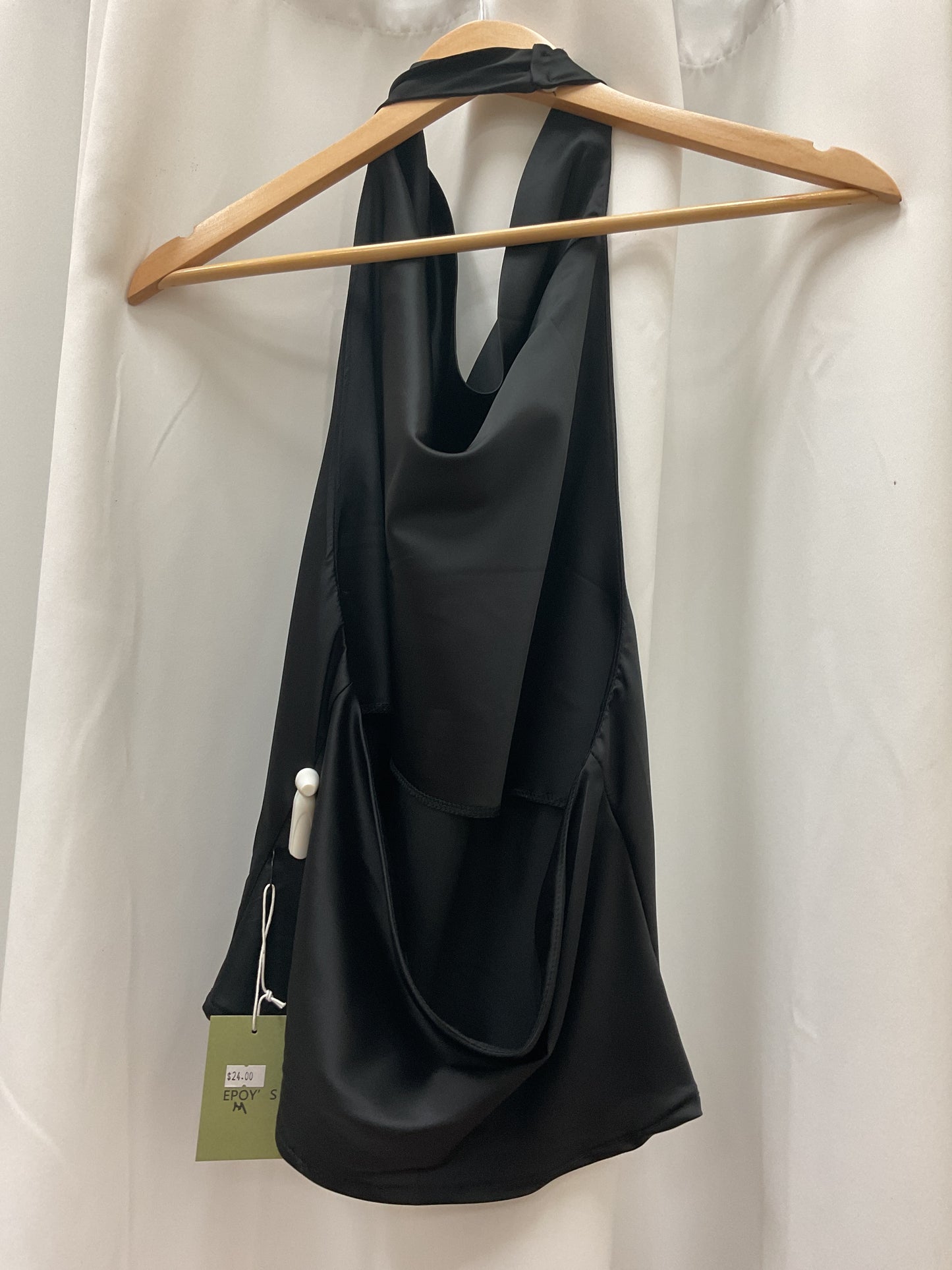 Black neck backless silk top