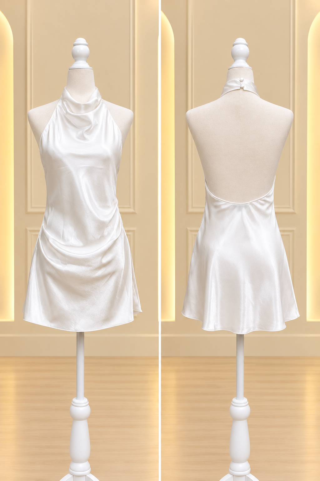 White Satin Halter Mini Dress