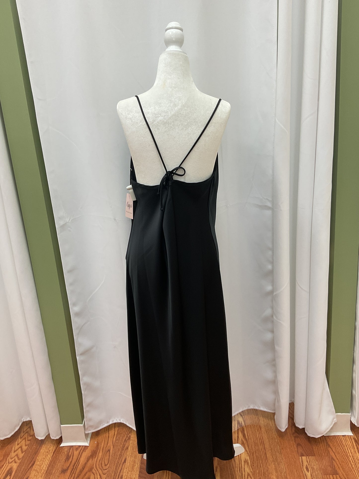 Black Slick Dress Thin Shoulder Straps