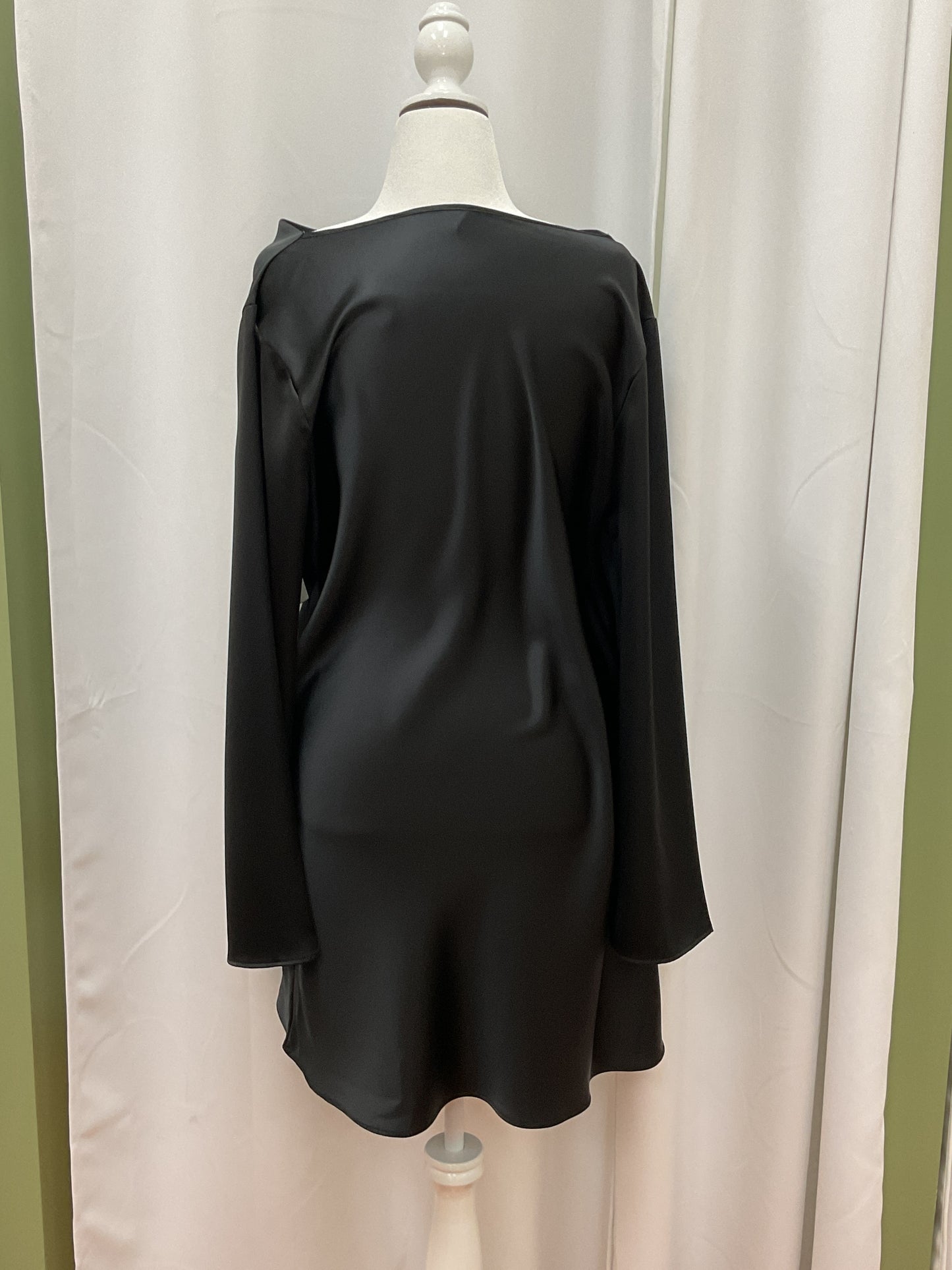 Black Long Sleeved Satin Dress