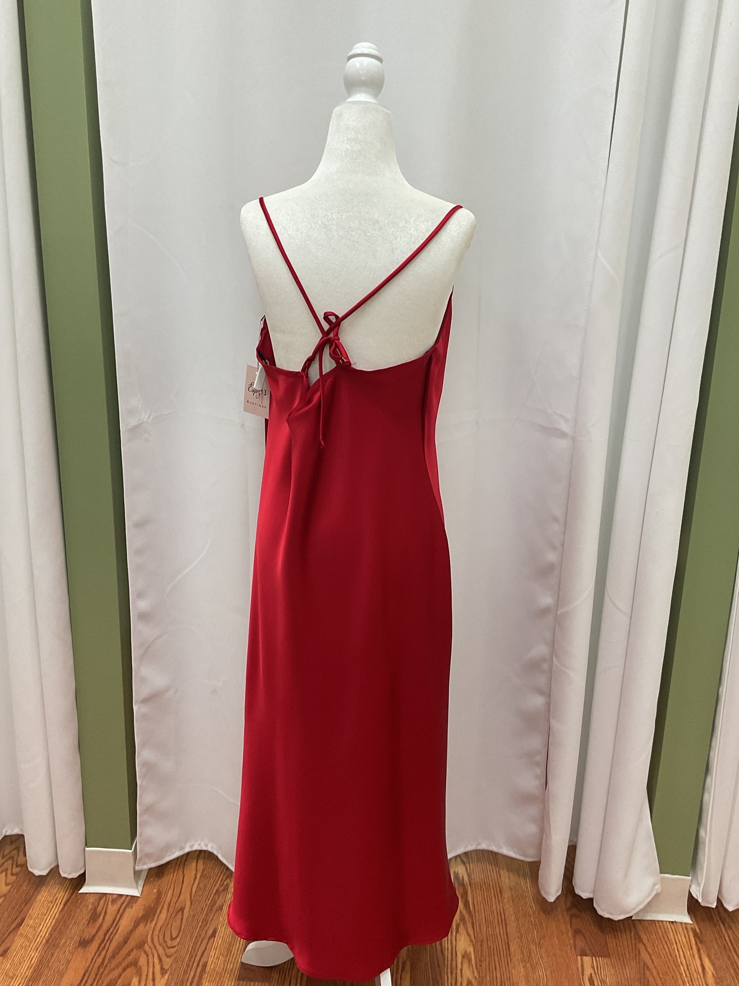 Red Slick Dress Thin Shoulder Straps