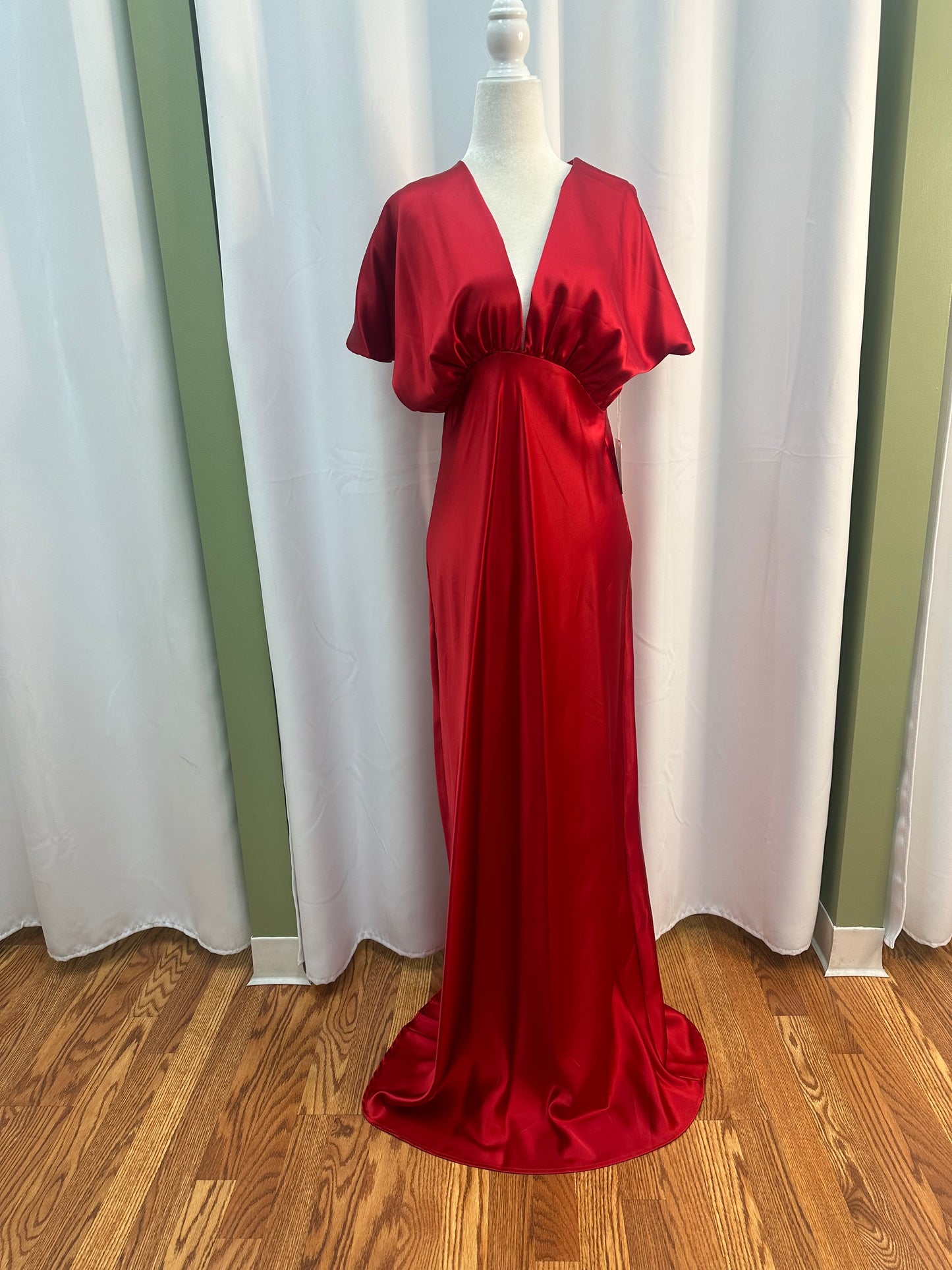 Satin Sleeve Red Dress