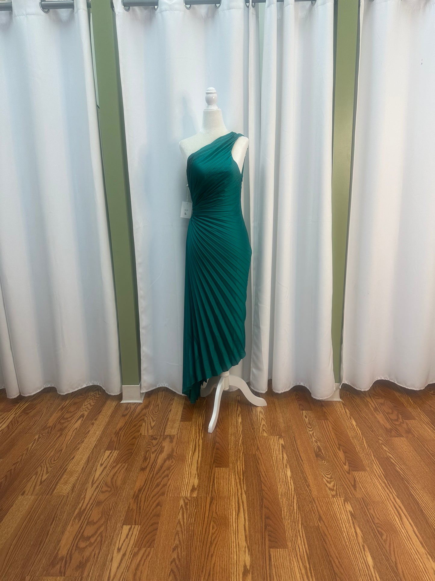 Off Shoulder Pleated Emerald Dress