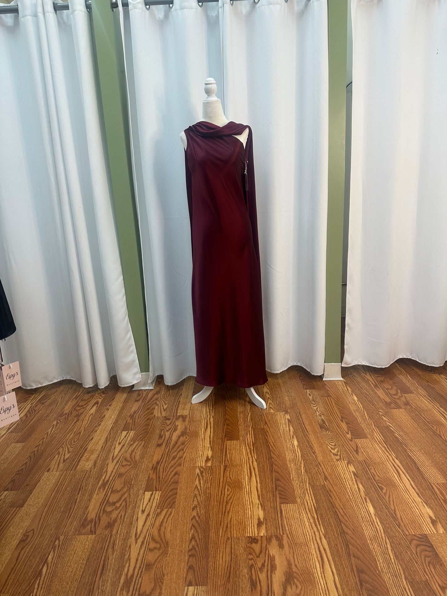 Satin Neck Long Burgandy Dress