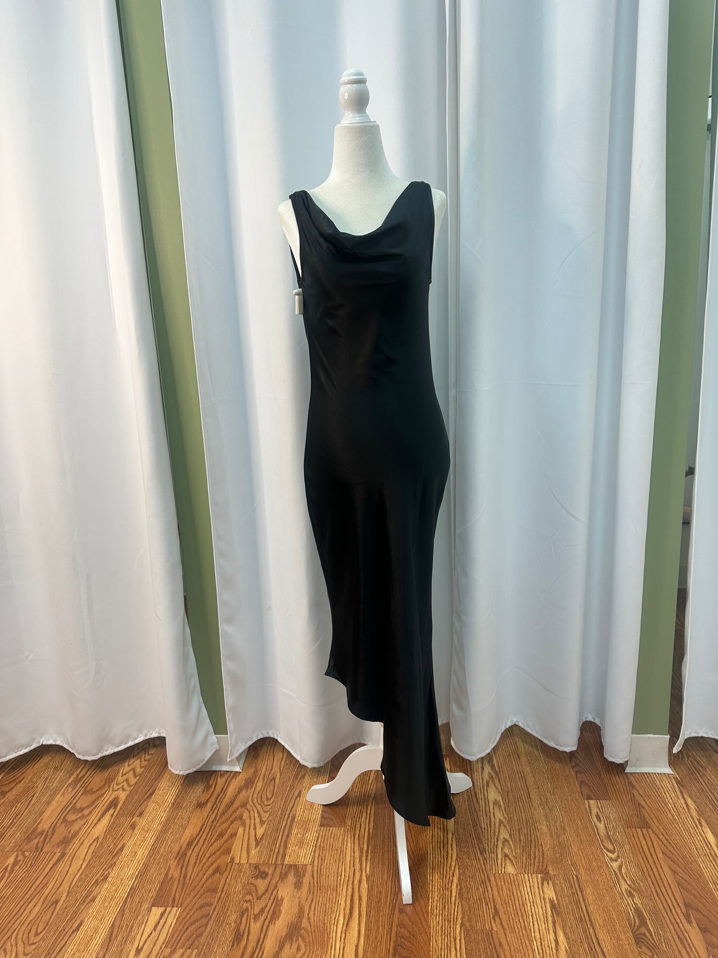 Black Long Satin Dress Scoop
