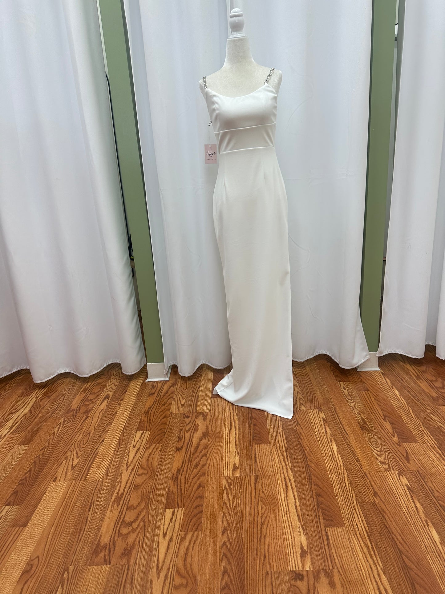 White Long Dress Silver Straps