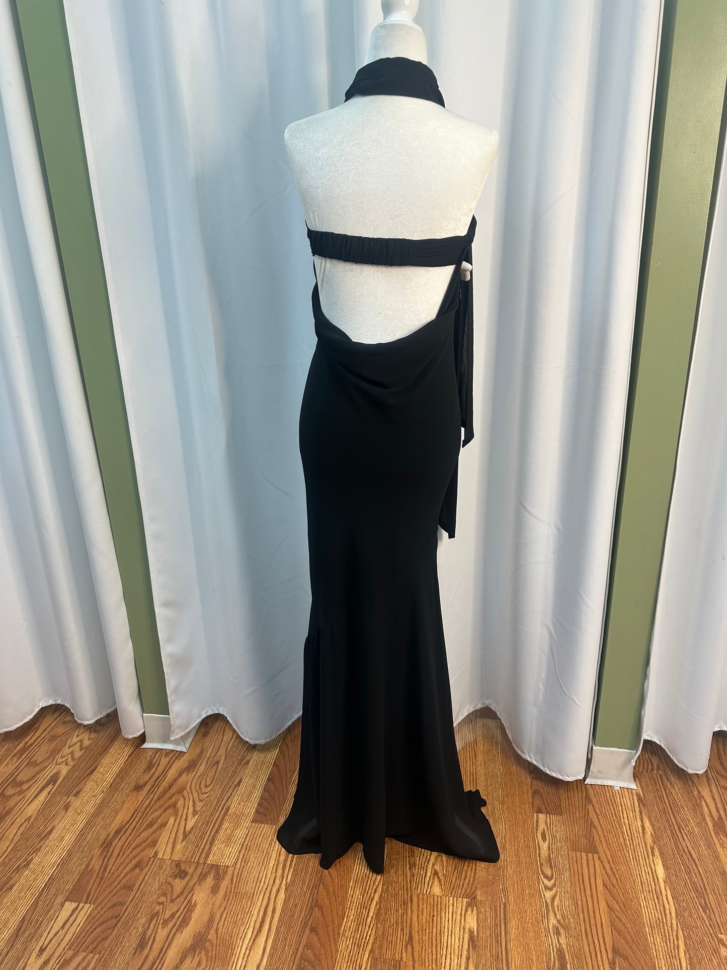black strapless scarf dress