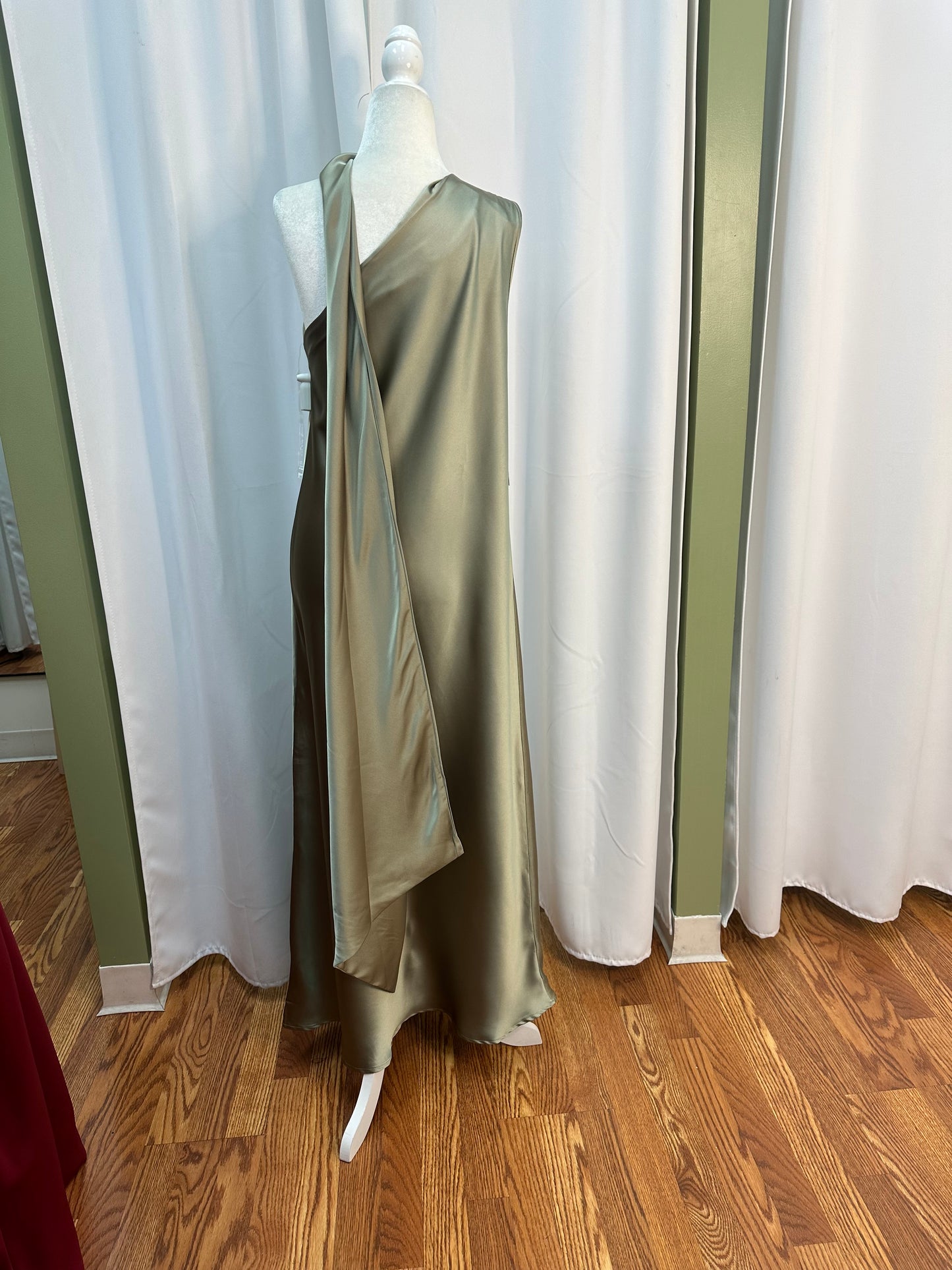 satin sage scarf dress