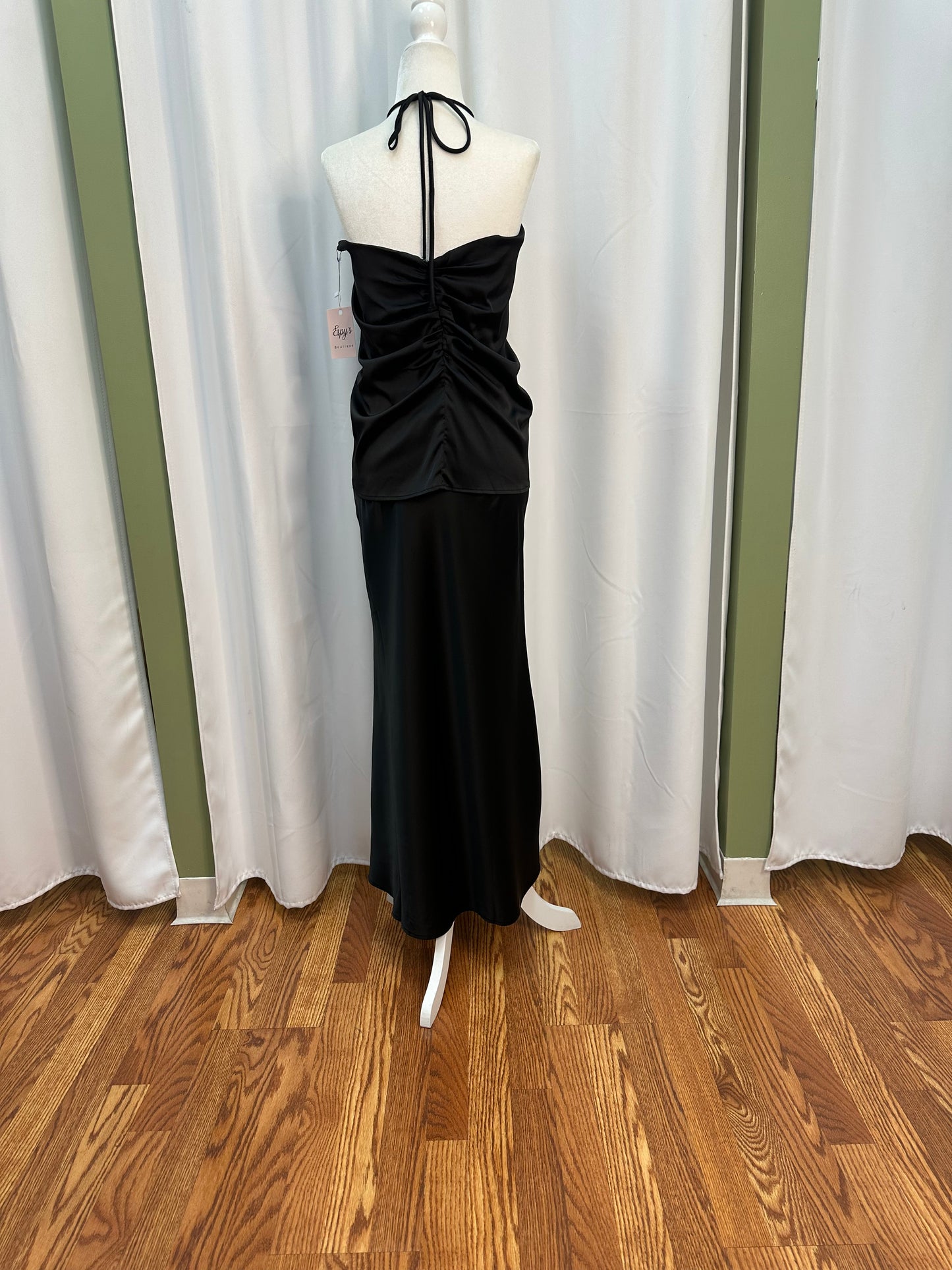 satin two piece set skirt and shirt