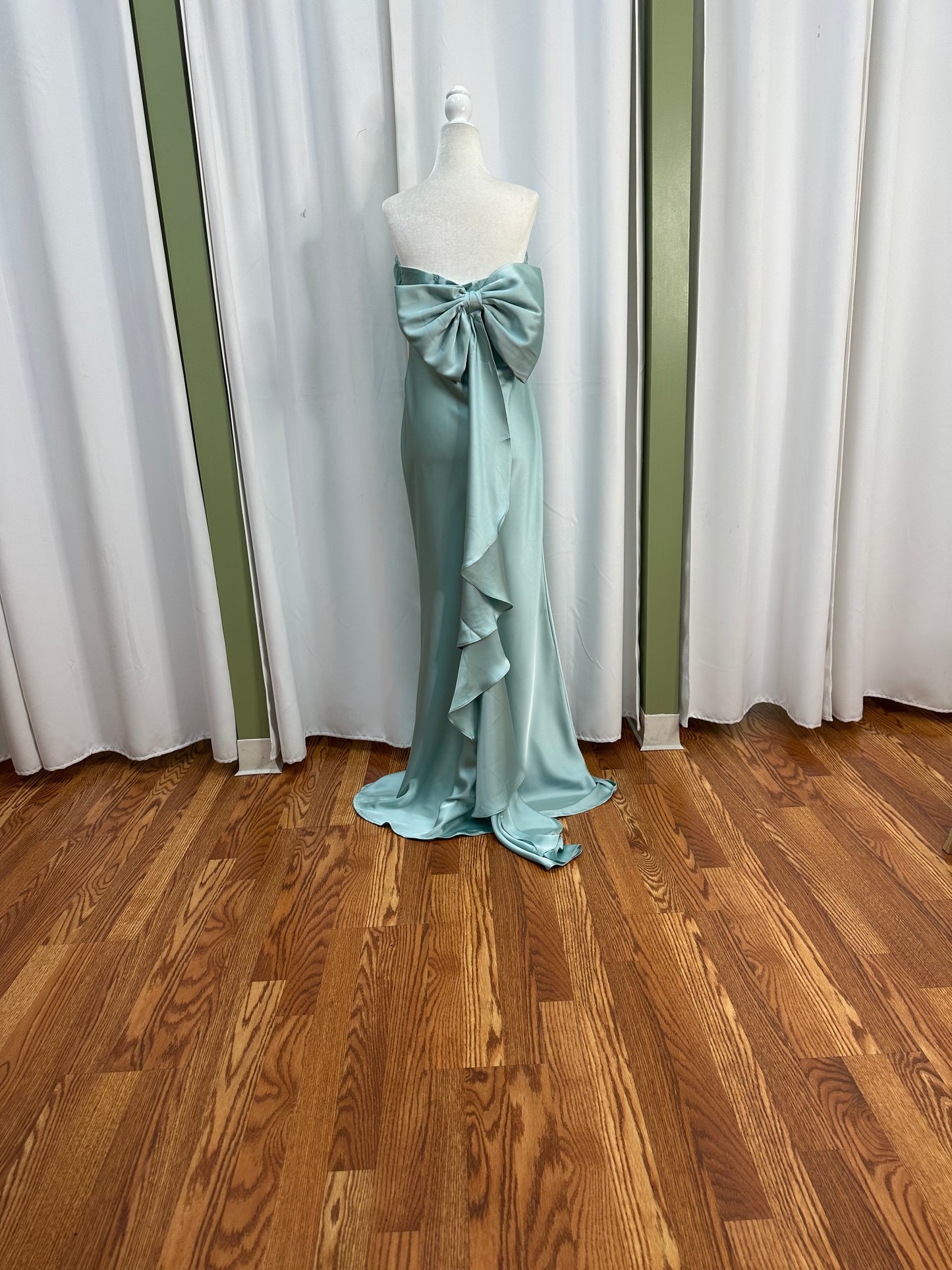 satin light blue tube dress