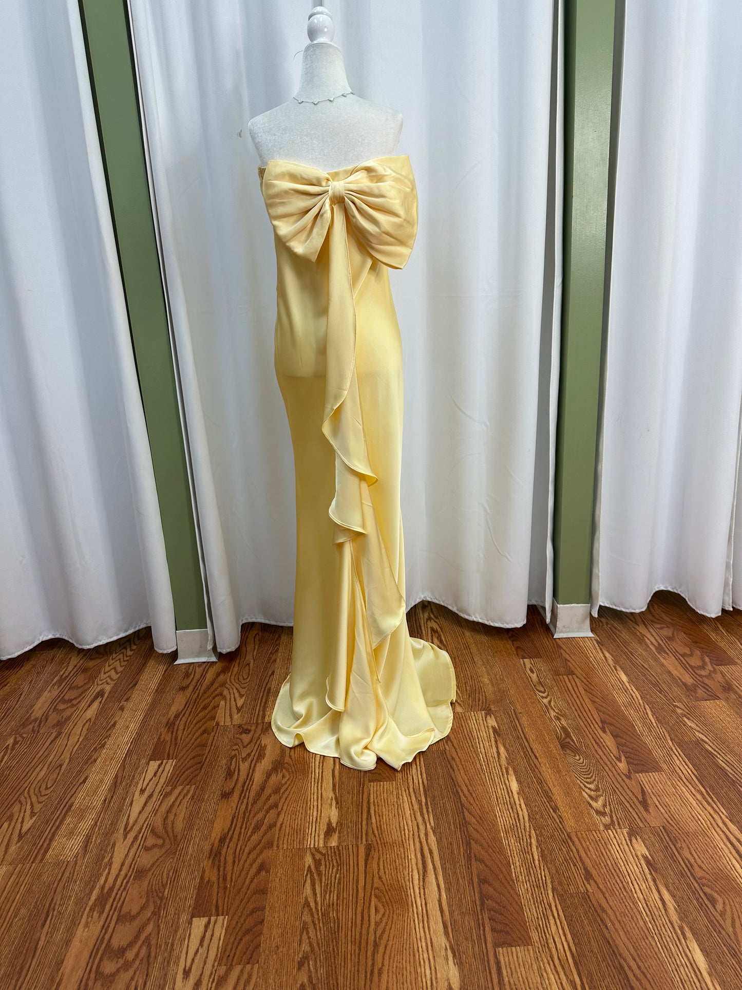 butter yellow satin tube dress