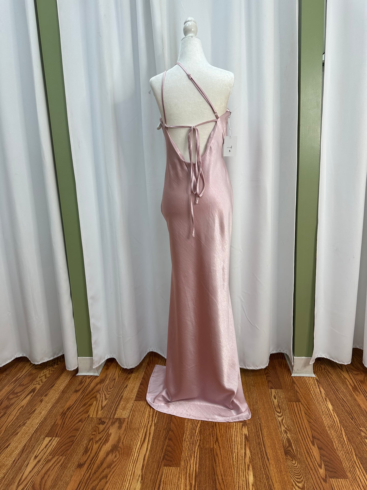 pink satin scarf dress
