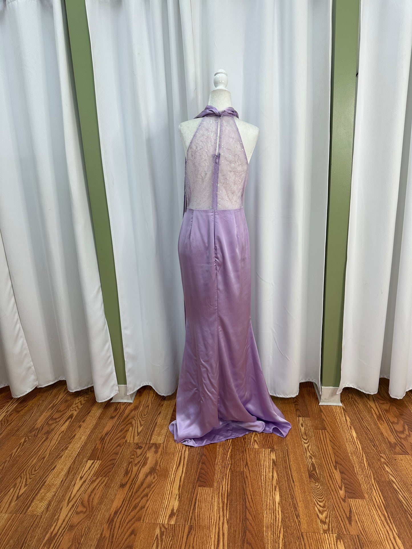lavander sequin halter satin dress