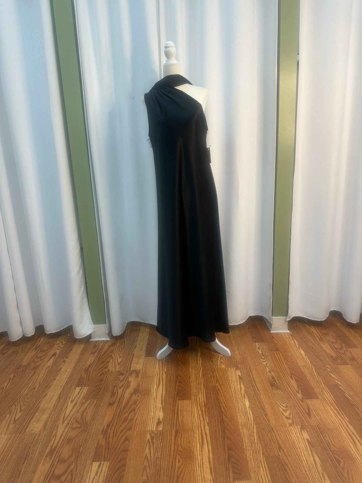 black satin scarf dress