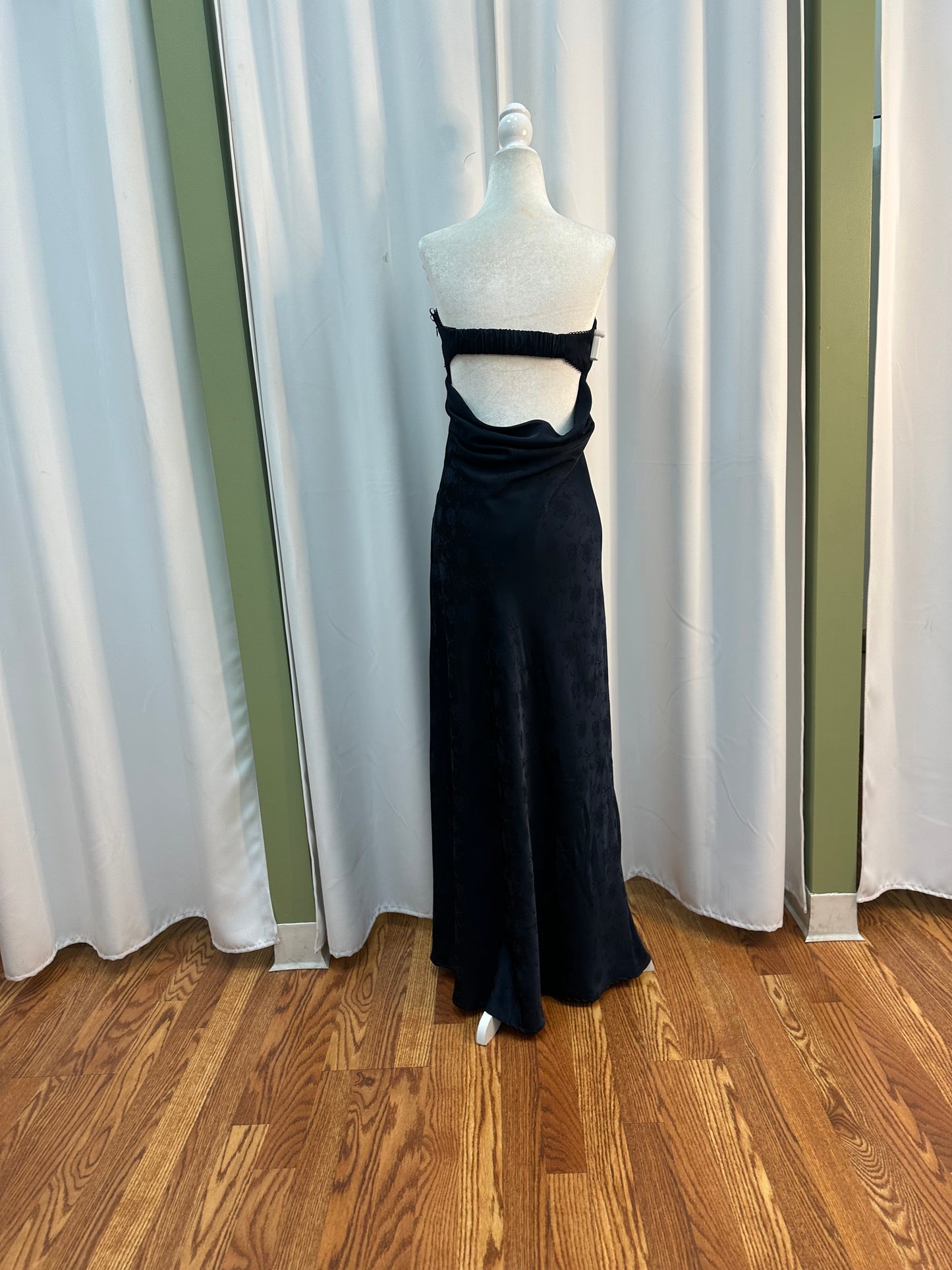 Navy satin open back