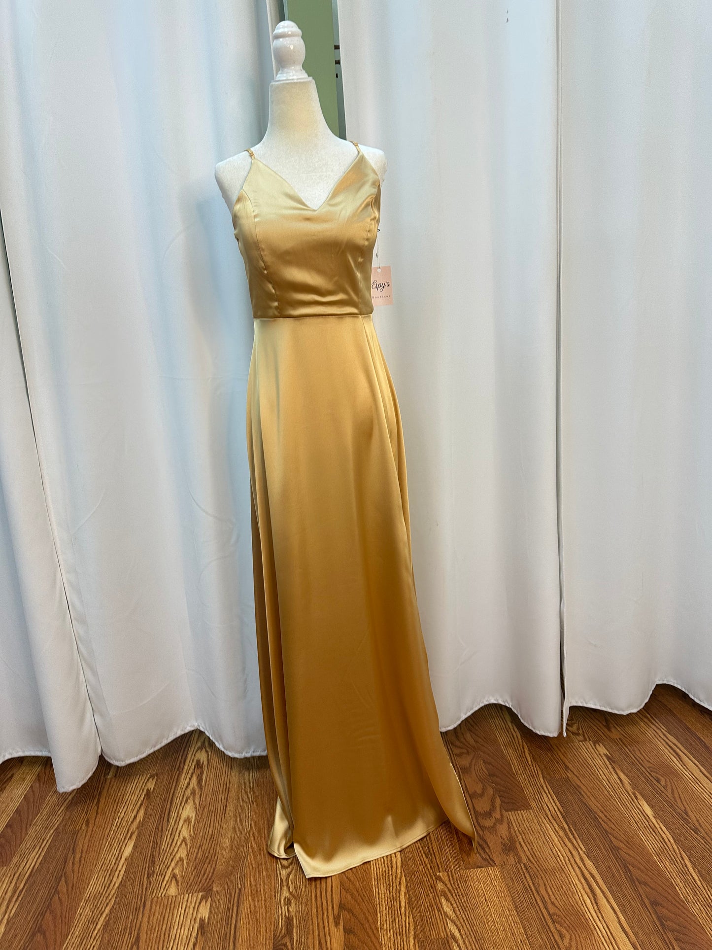 long satin gold dress