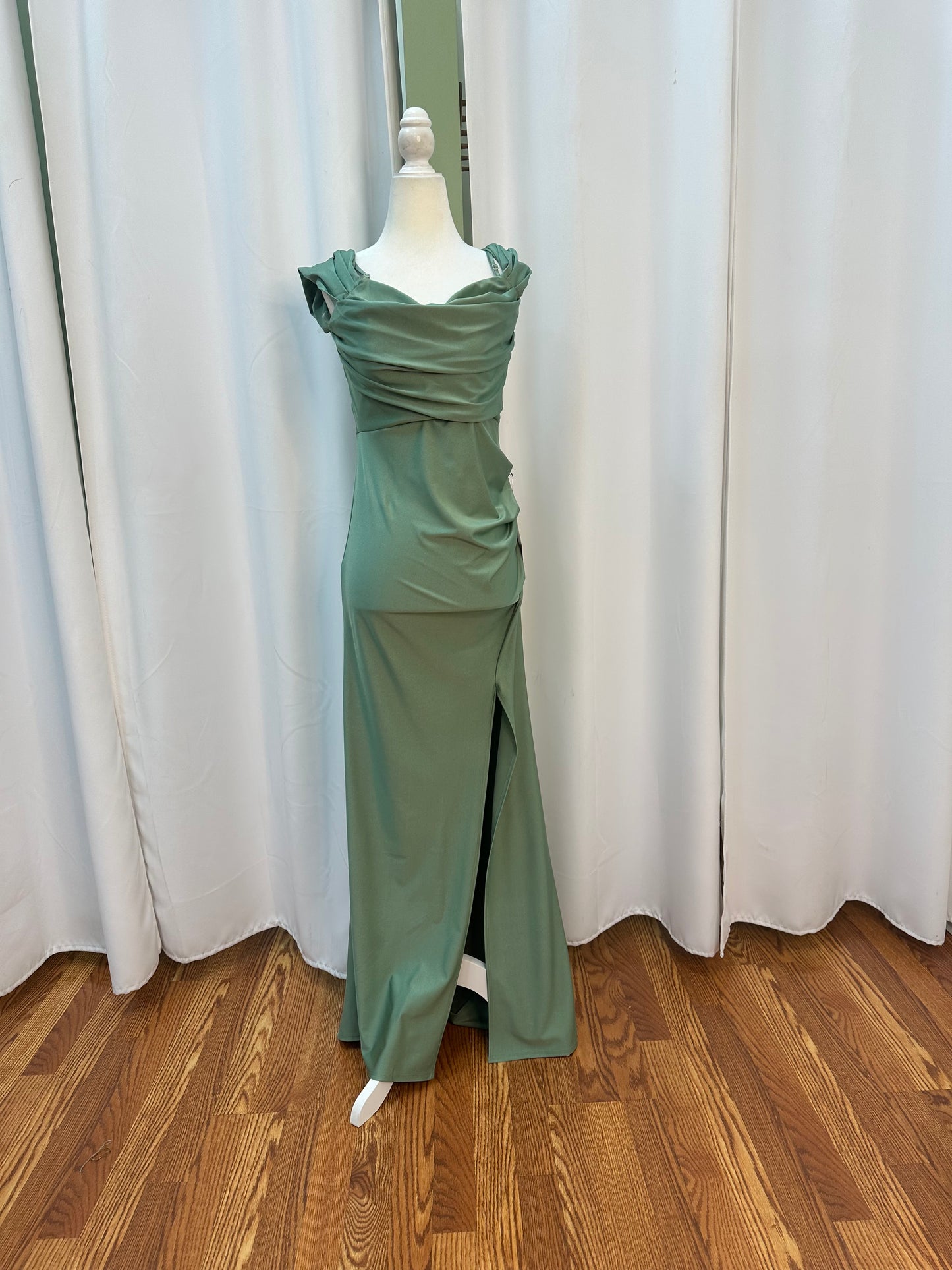 Olive large, long dress crossed back polyester spandex