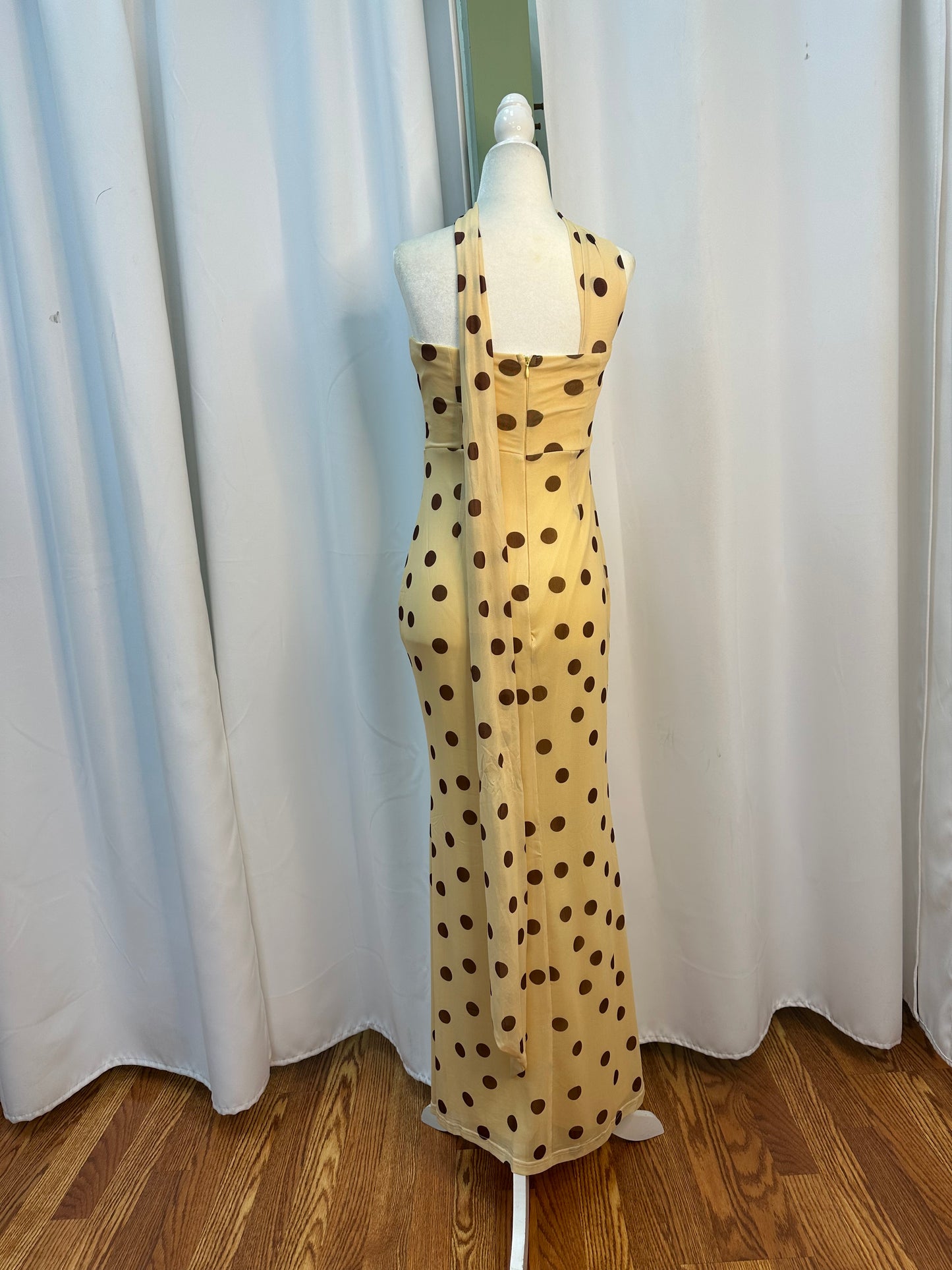 YELLO/ CREAM POLKA DOT SCARF DRESS