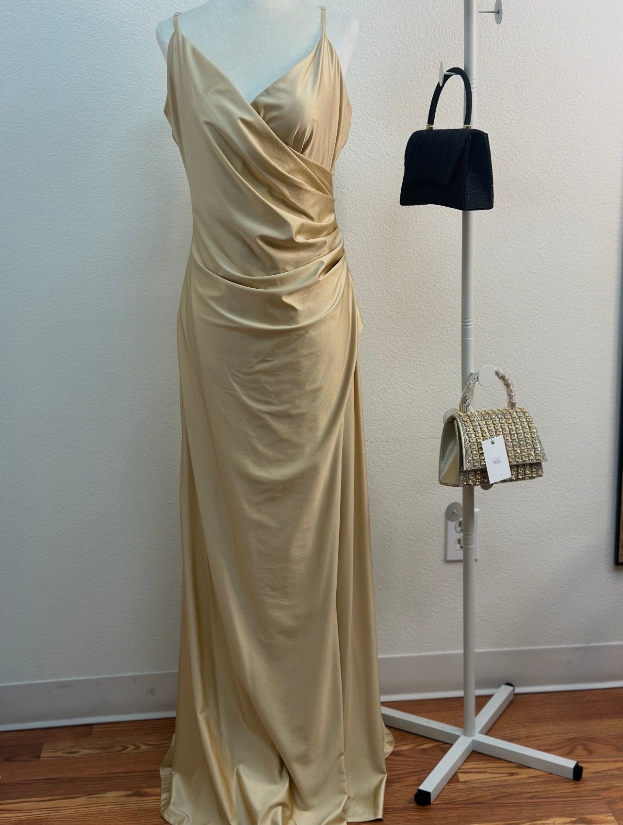 long champagne satin dress