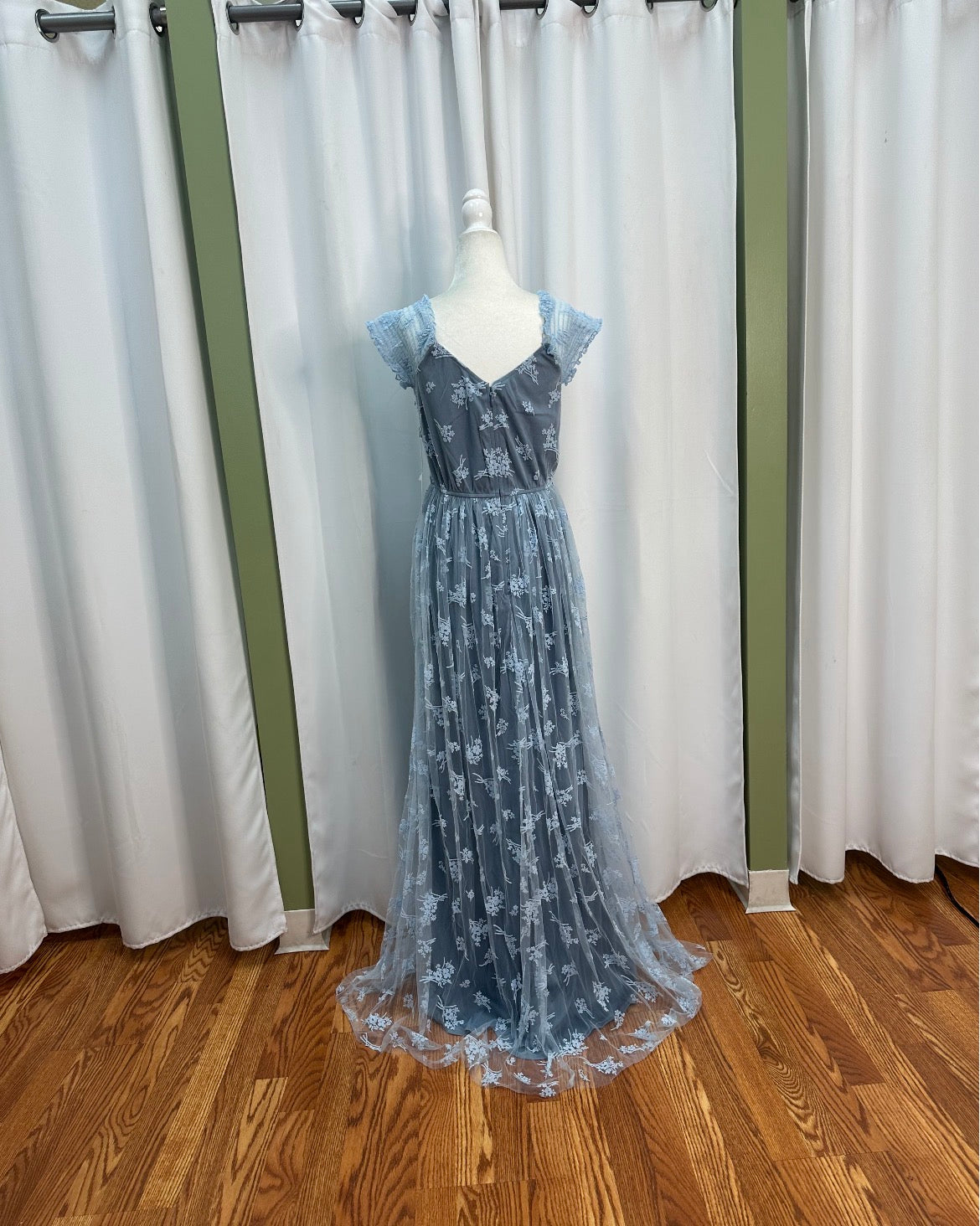 light blue beautiful flower transparent detailed dress