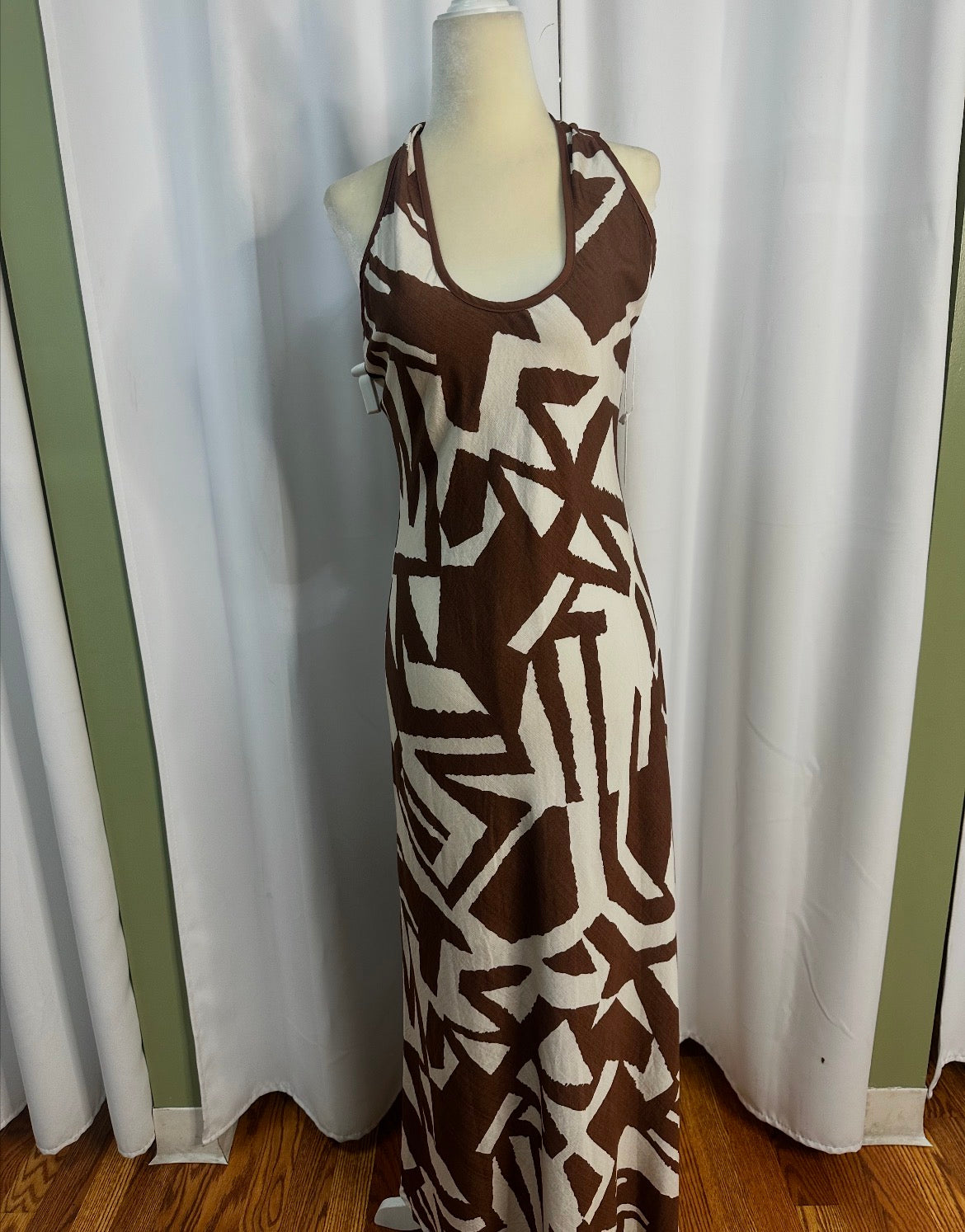 Polyester halter dress, modern designed.