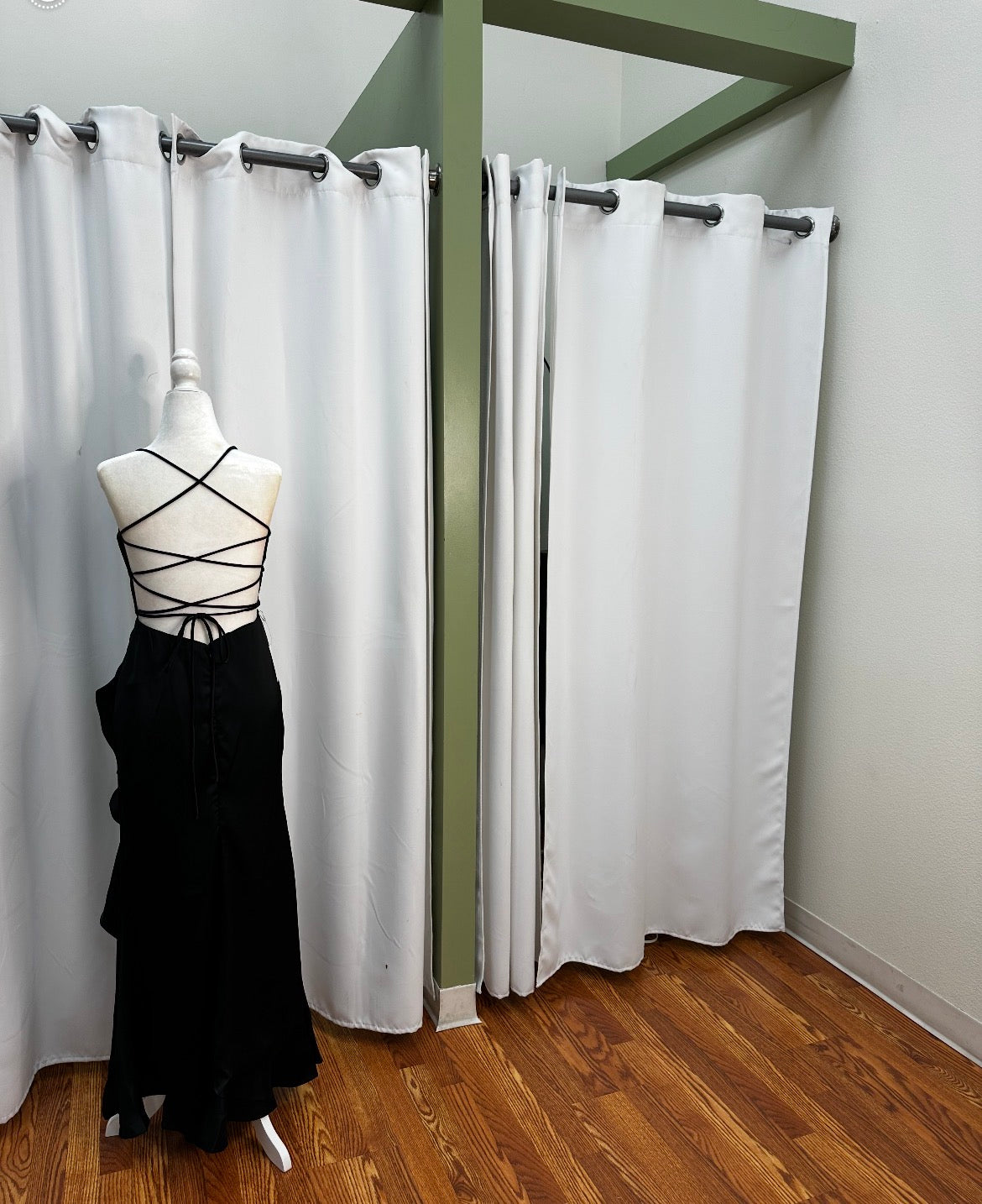 Beautiful satin black dress, wave detailed dress, open spilt with back cross over design.