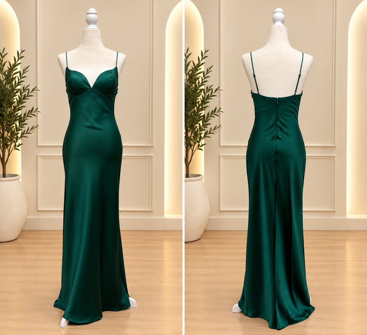 Emerald green Satin Bustier Maxi Dress