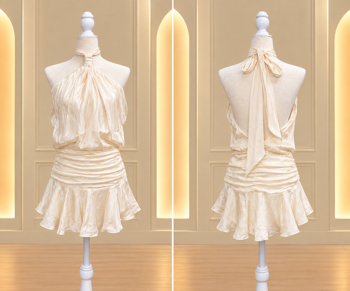 Ruched Halter Mini Dress