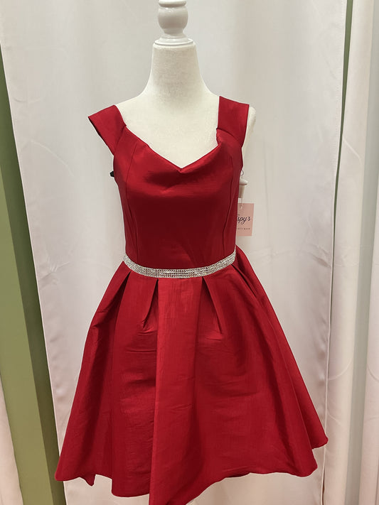 Dark Red Gem Waist Dama Dress