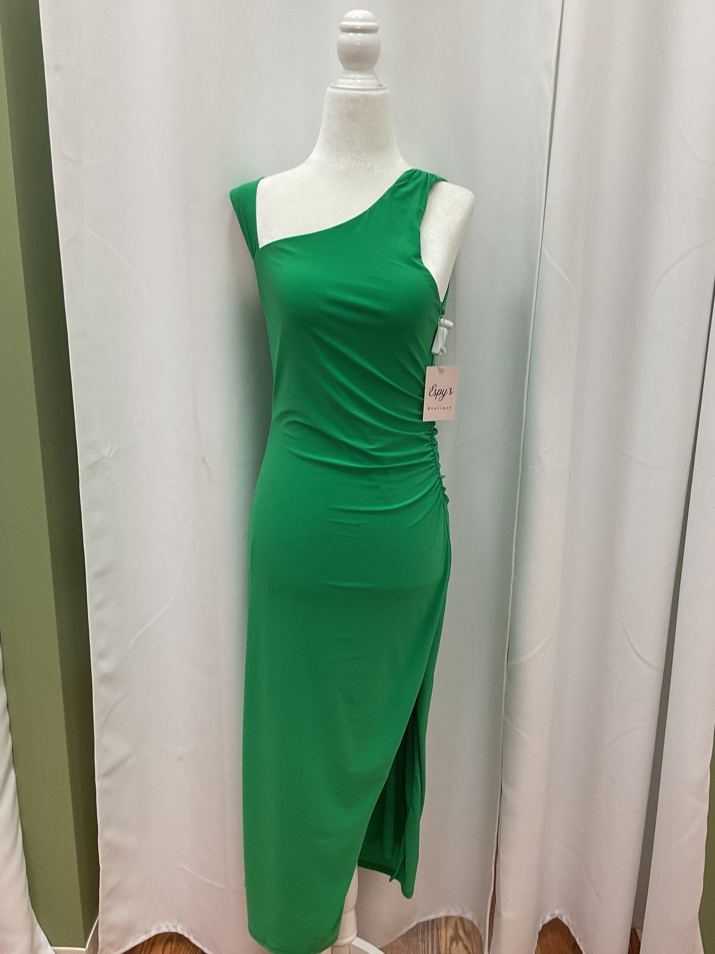 Green Long Dress with open Leg Side
