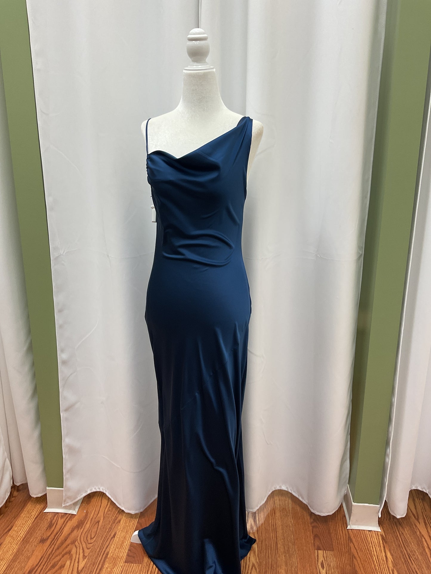 Navy Blue Long Satin Dress