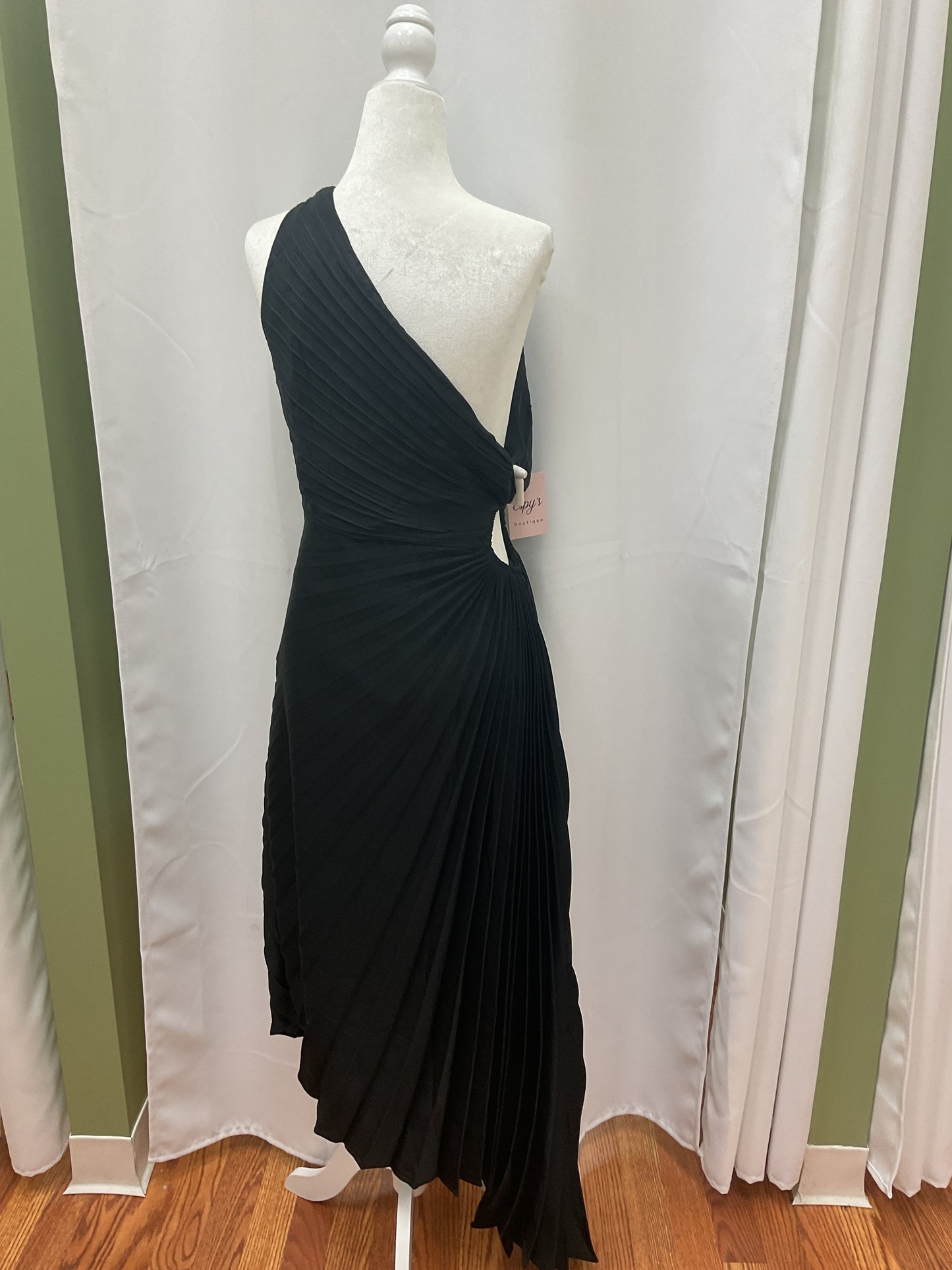 Black Off Shoulder Pleated Dress