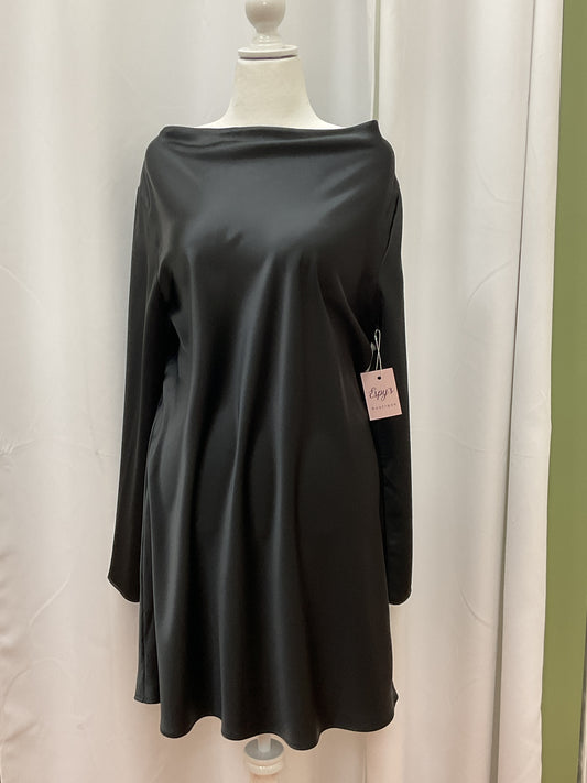 Black Long Sleeved Satin Dress