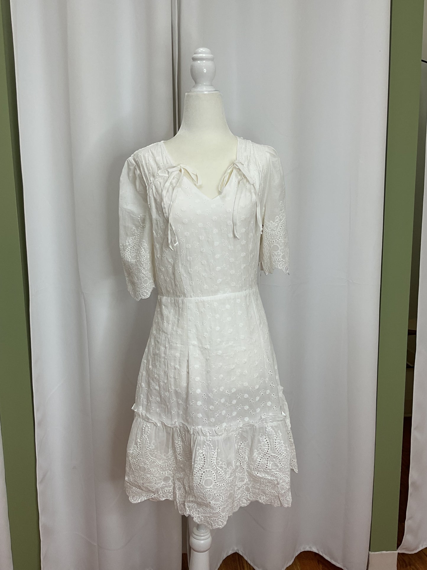 White Ruffle Dress with Sleeves