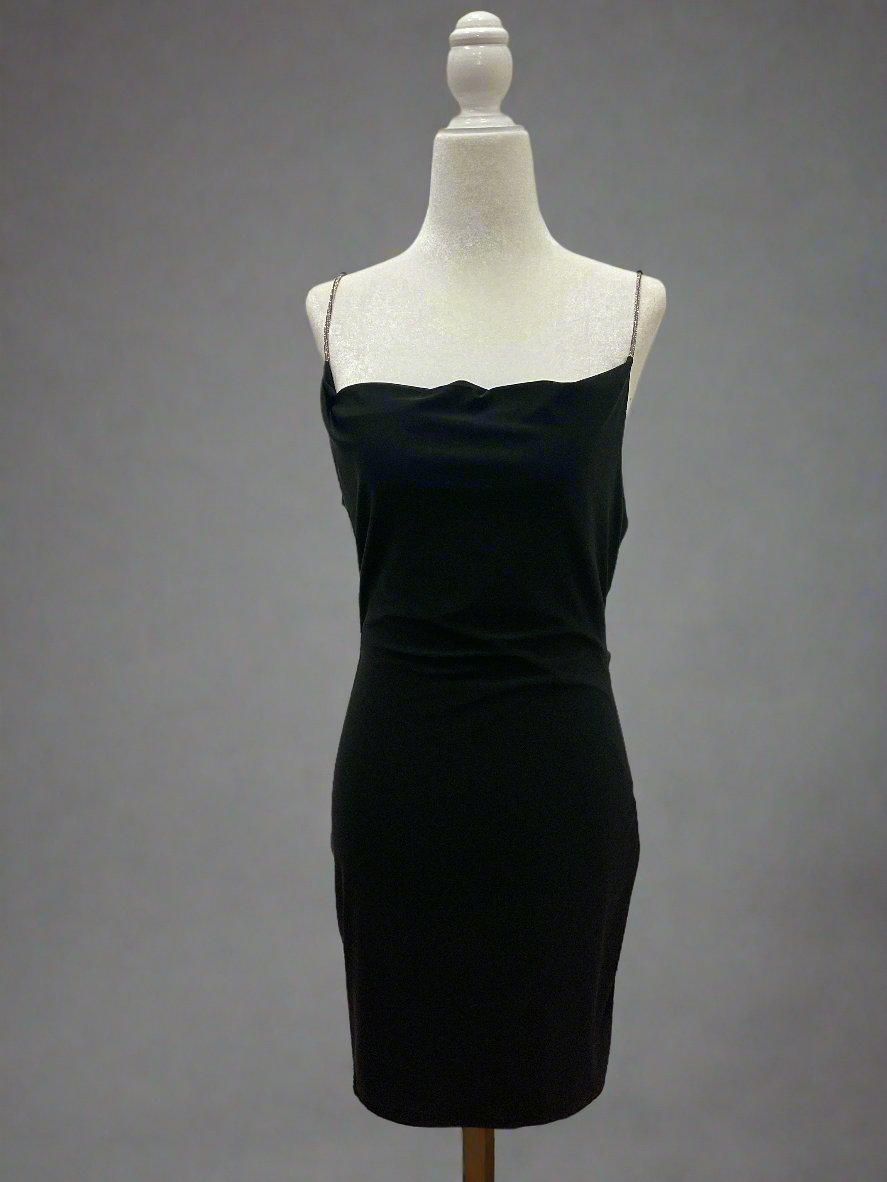 Black Dress with white Gems straps