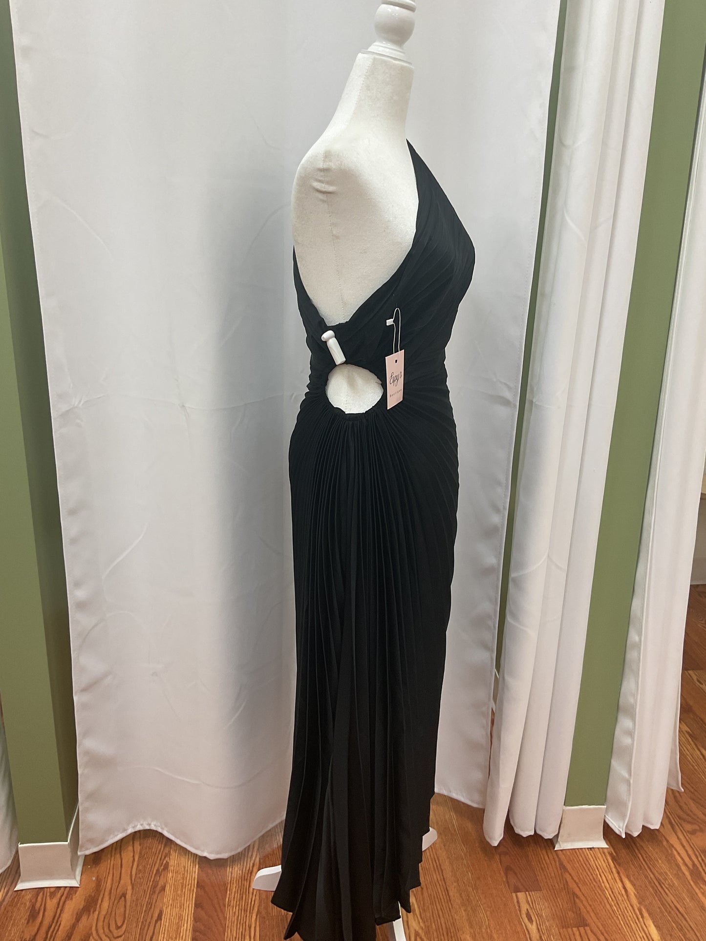 Black Off Shoulder Pleated Dress