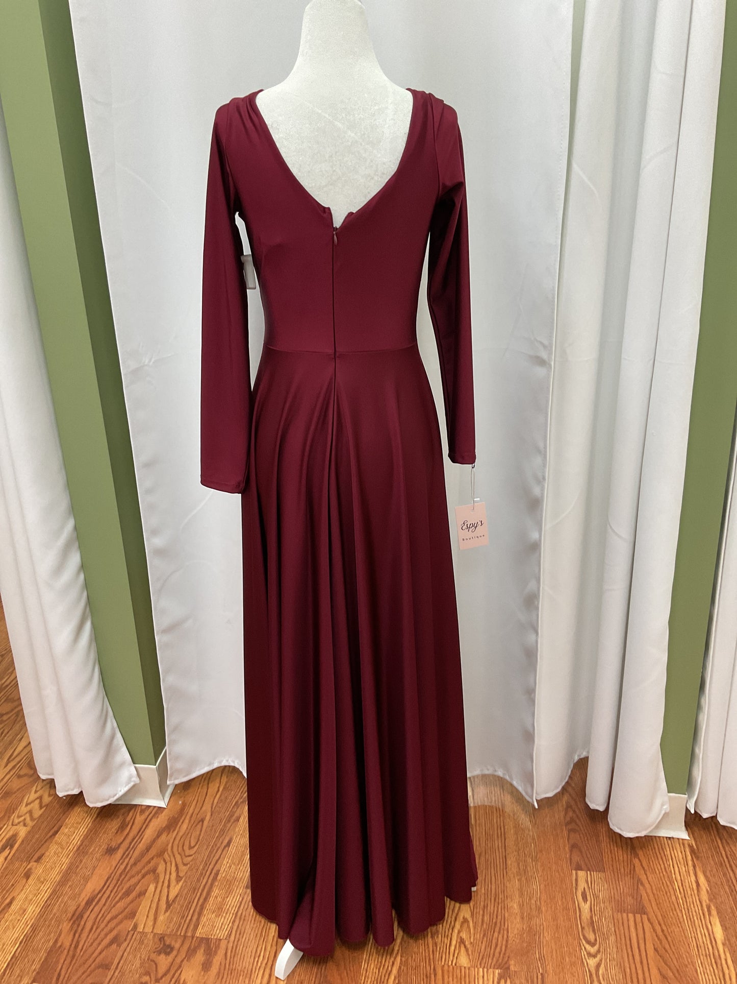 Wine Red Dress with Sleeves