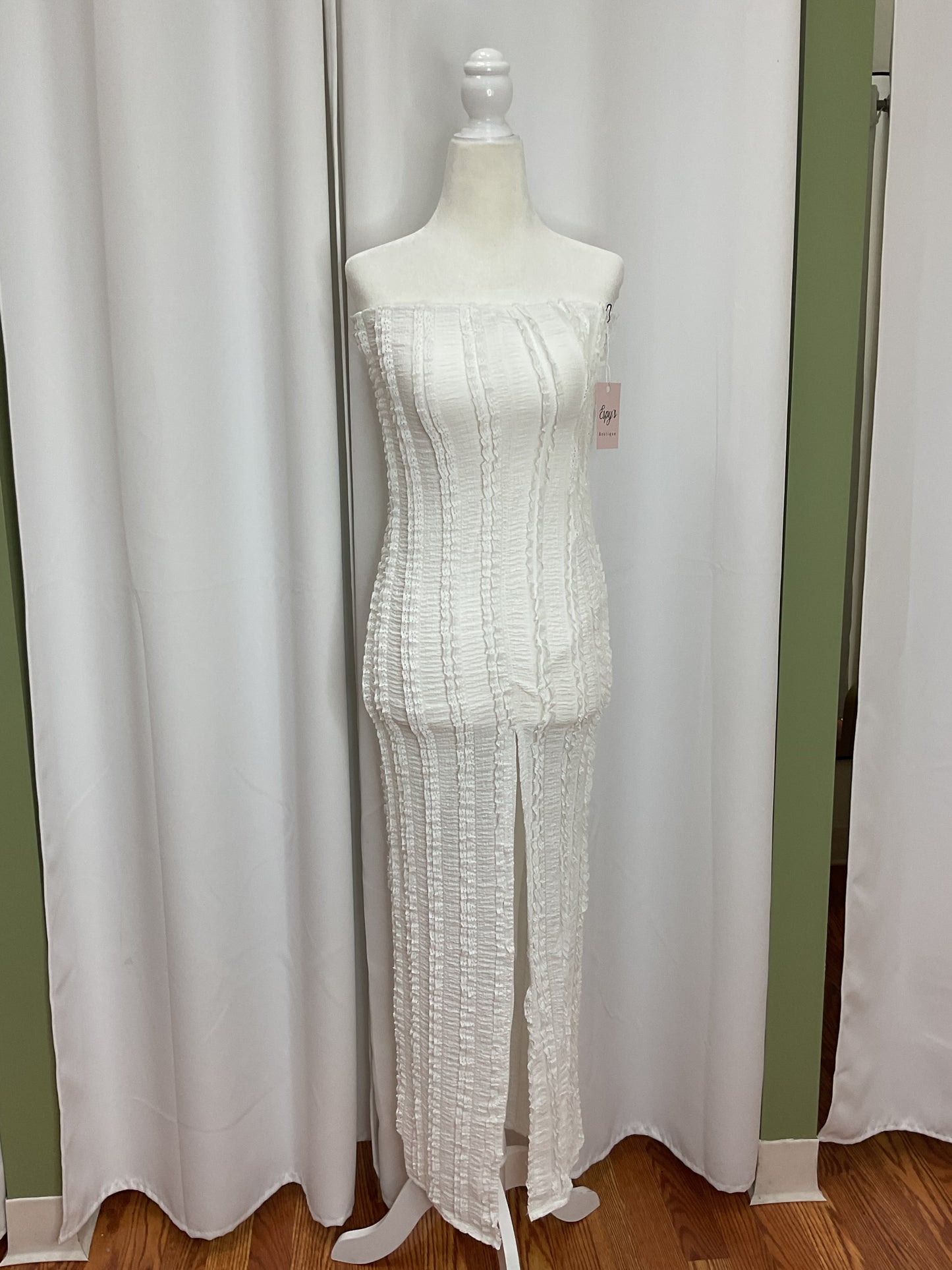 Strapless White Mesh Dress