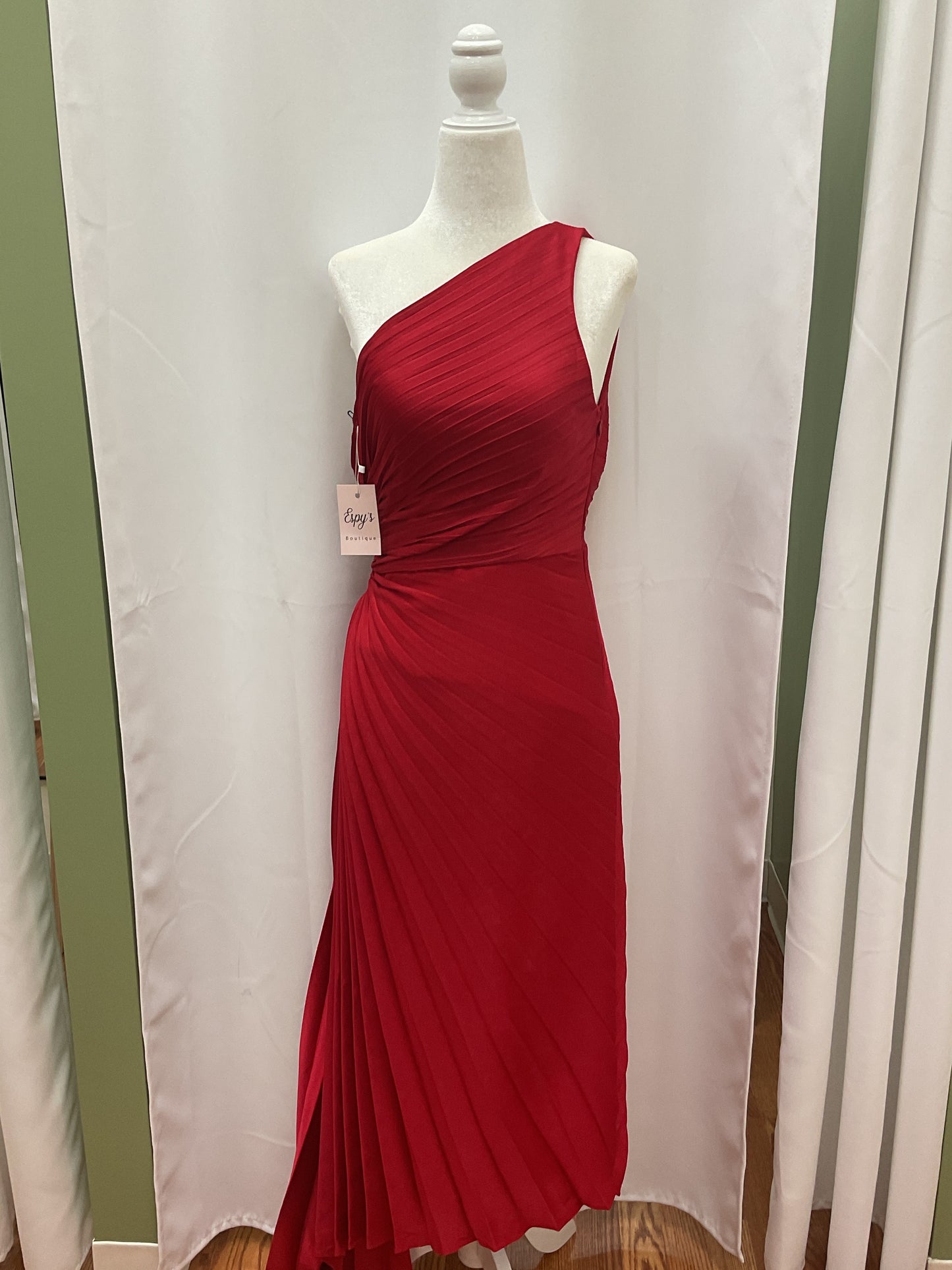 Red Off Shoulder Pleated Dress