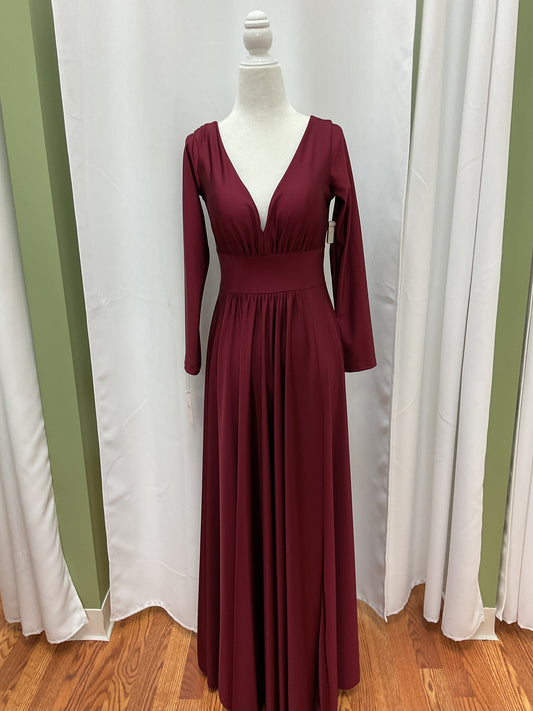 Wine Red Dress with Sleeves