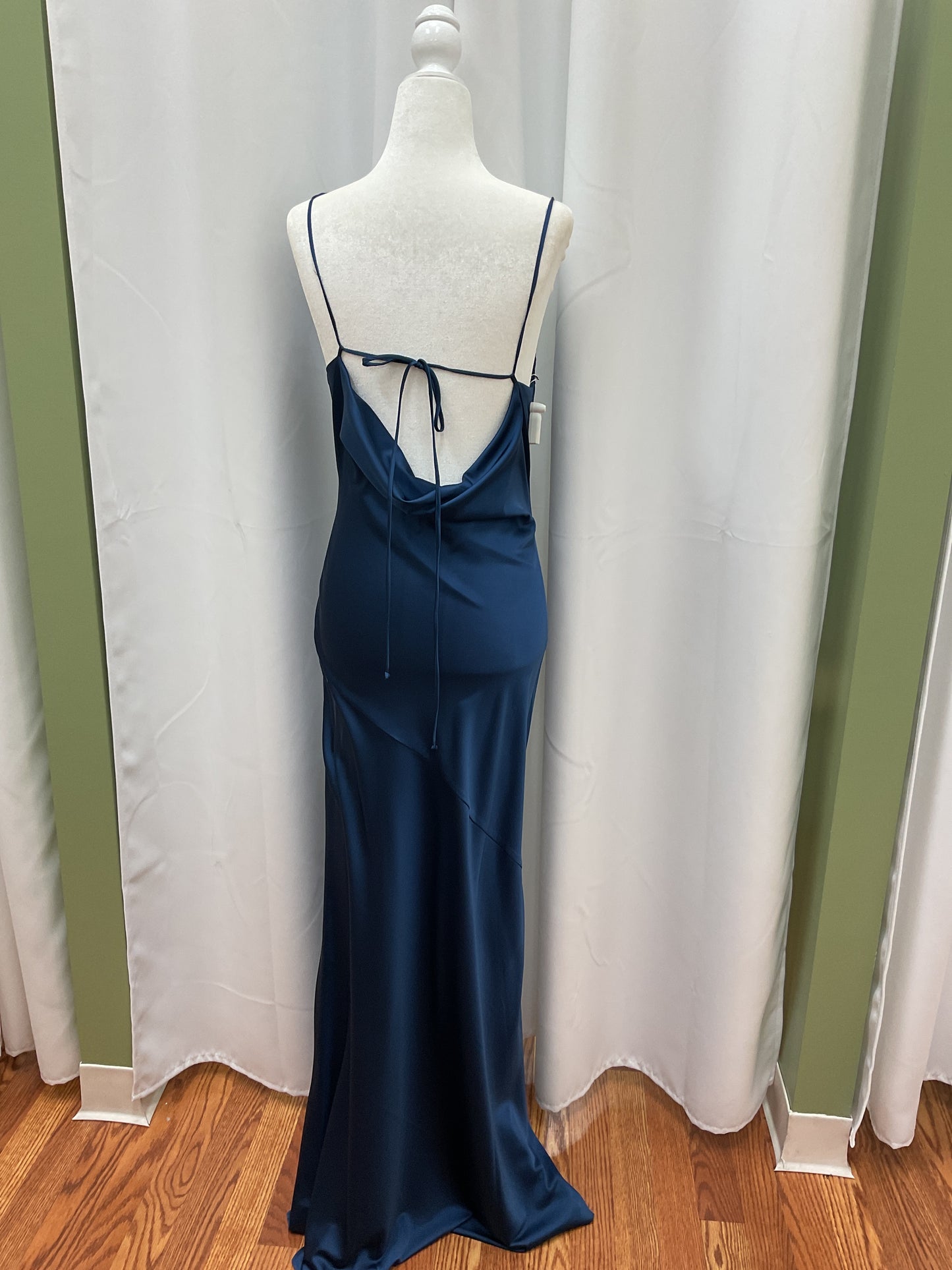 Navy Blue Long Satin Dress