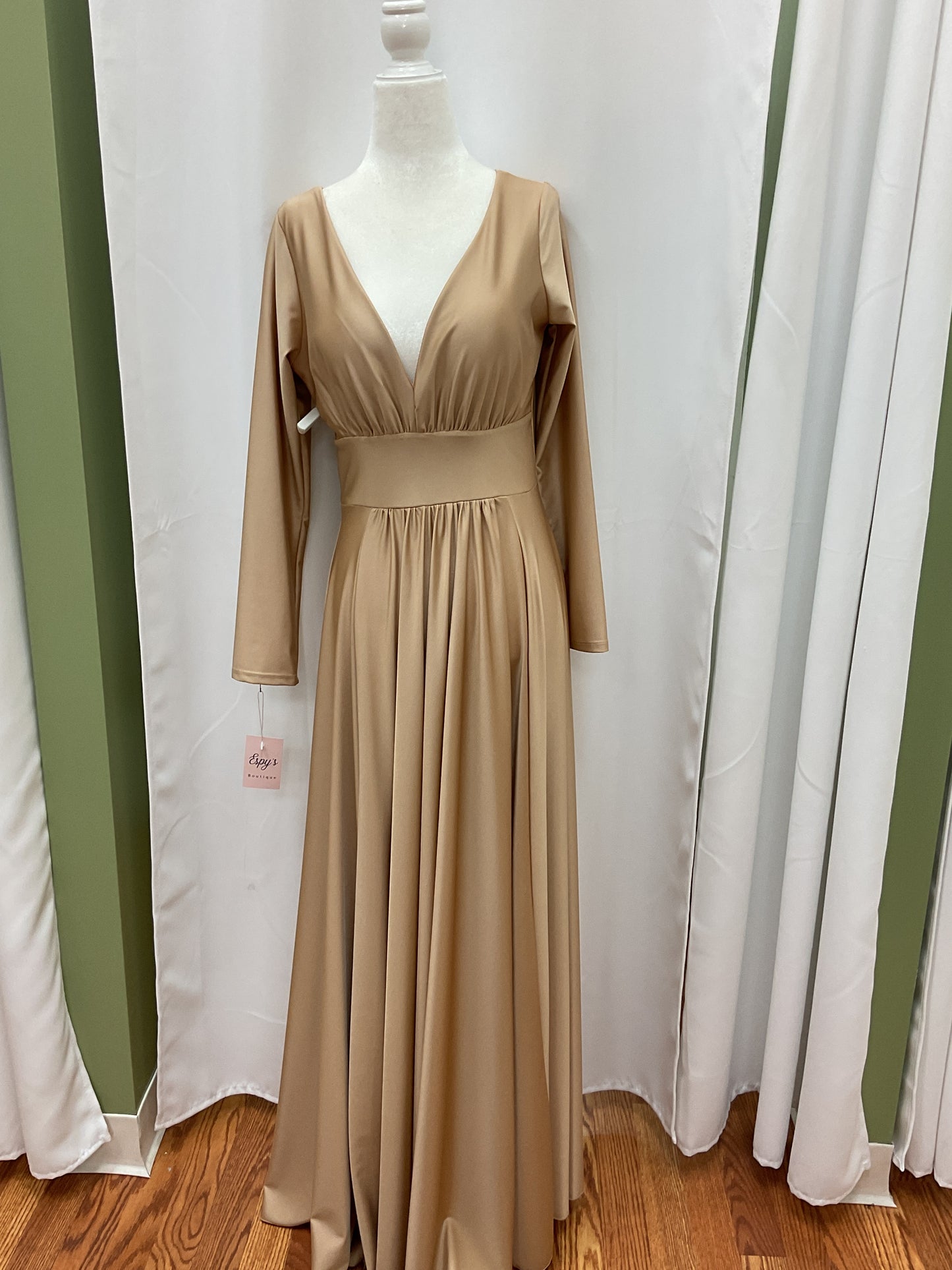 Beige Sleeved Elegant Dress