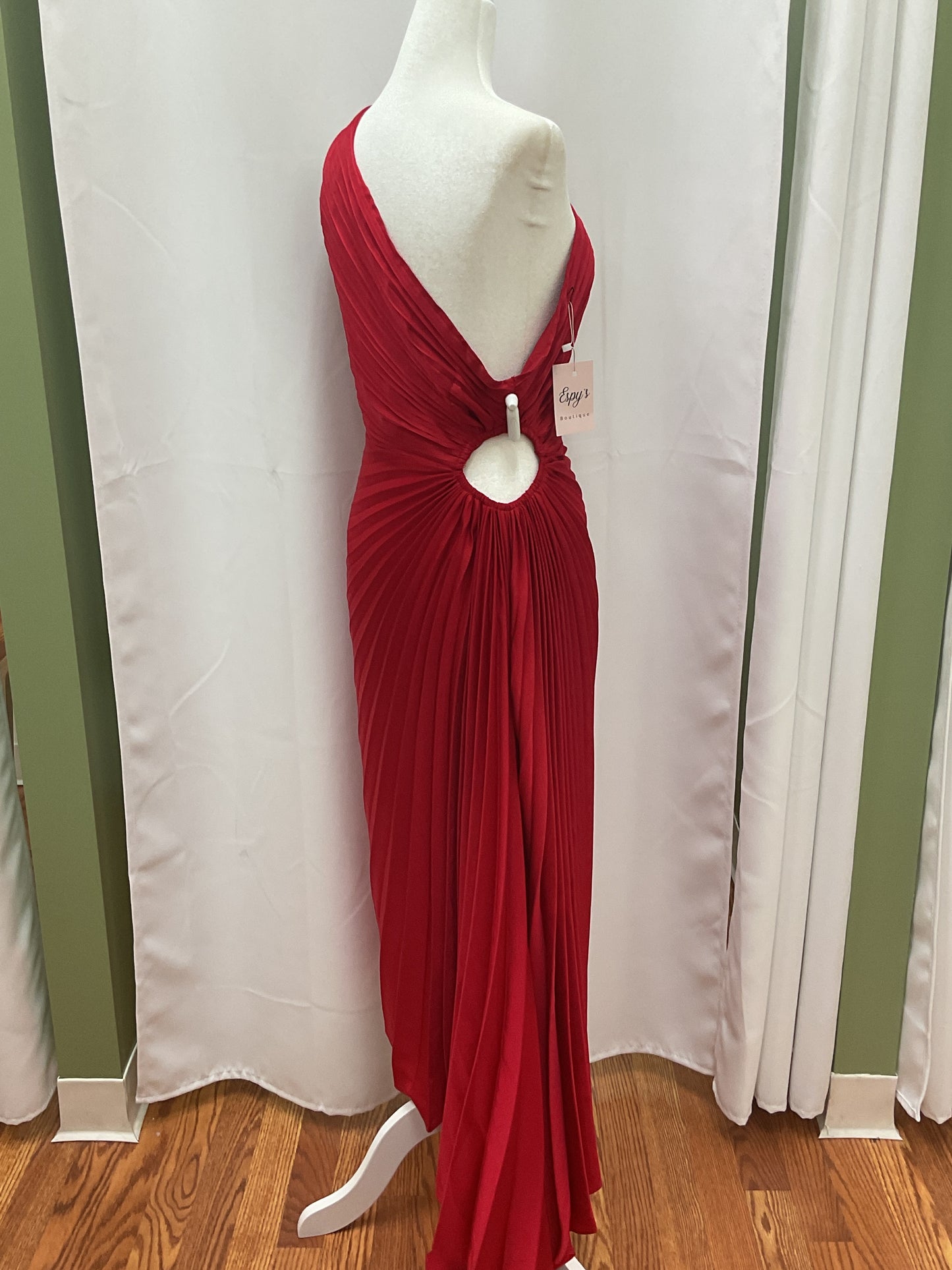 Red Off Shoulder Pleated Dress