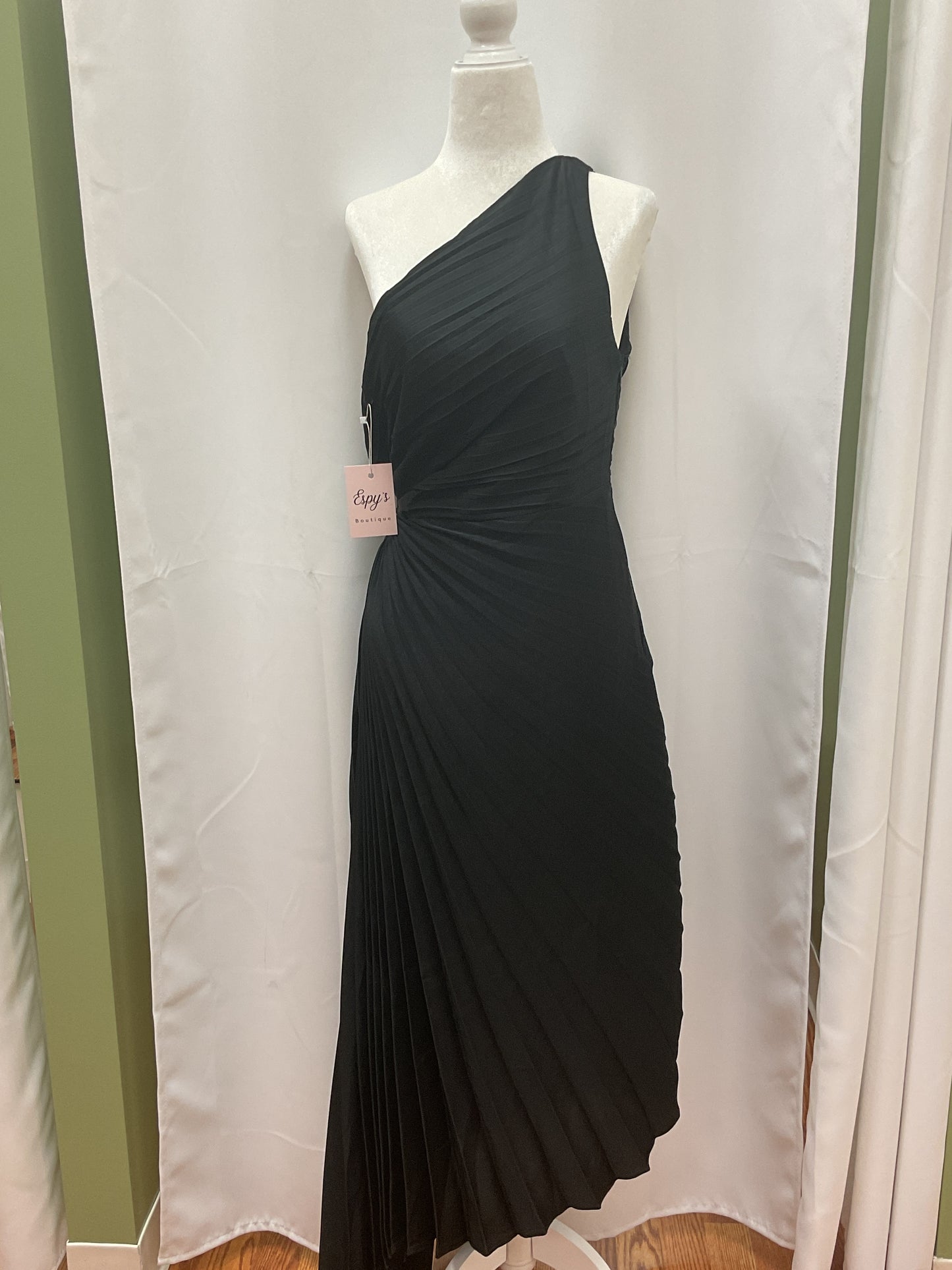 Black Off Shoulder Pleated Dress