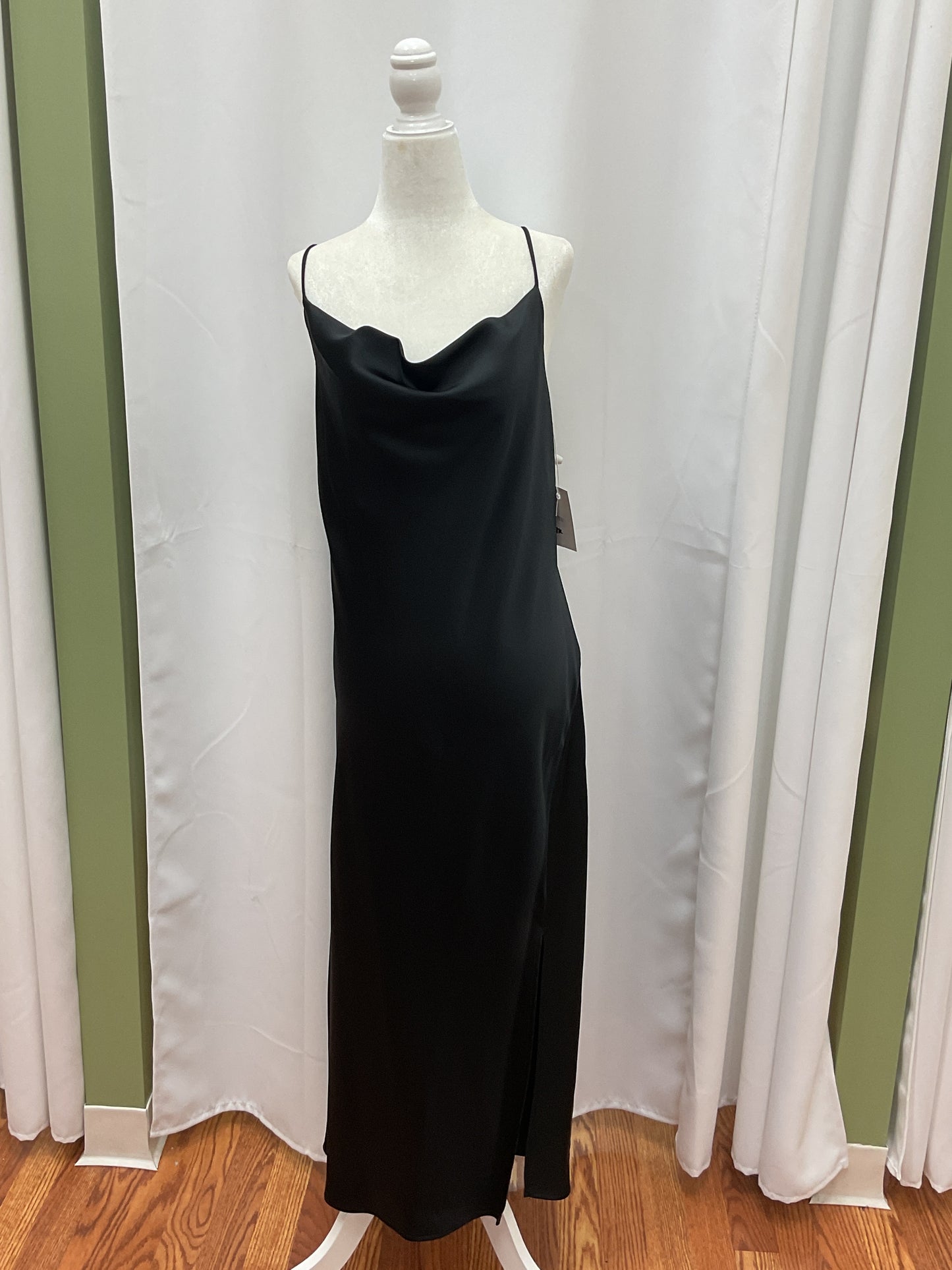 Black Slick Dress Thin Shoulder Straps