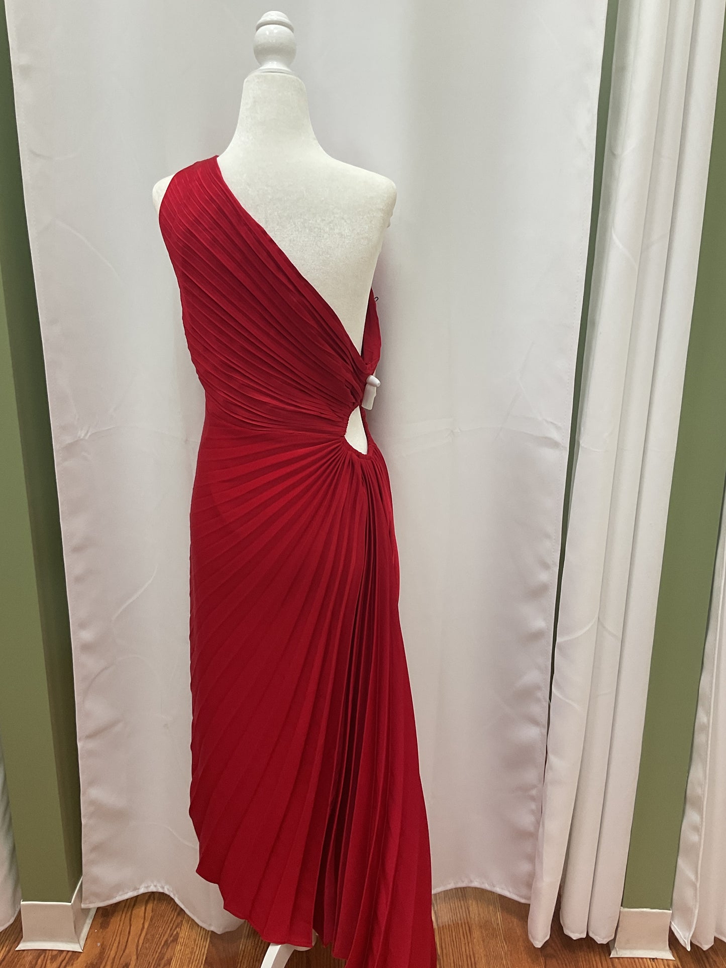 Red Off Shoulder Pleated Dress
