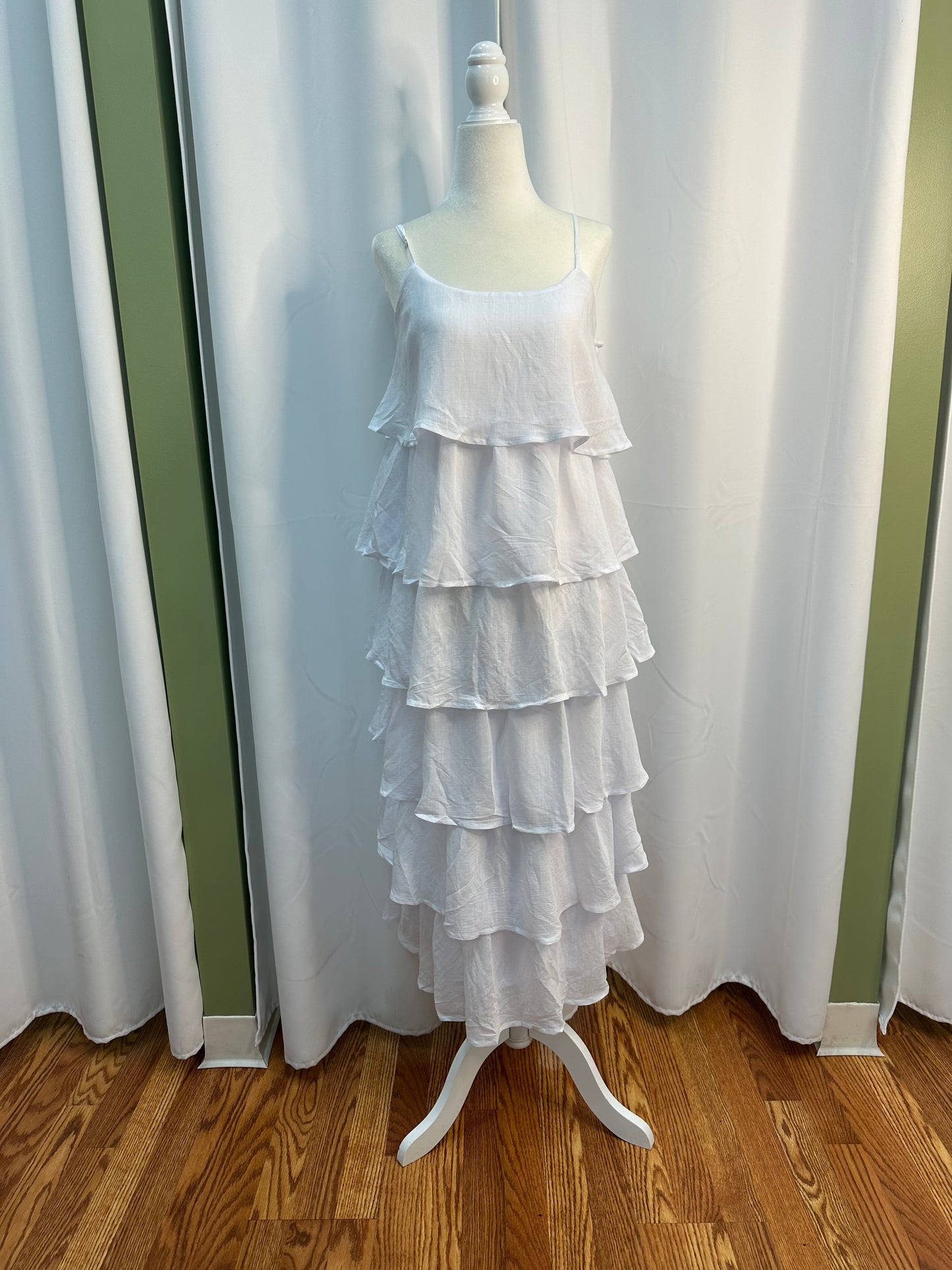 White Ruffle Midi Dress