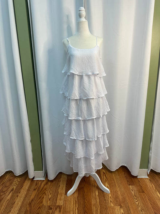 White Ruffle Midi Dress