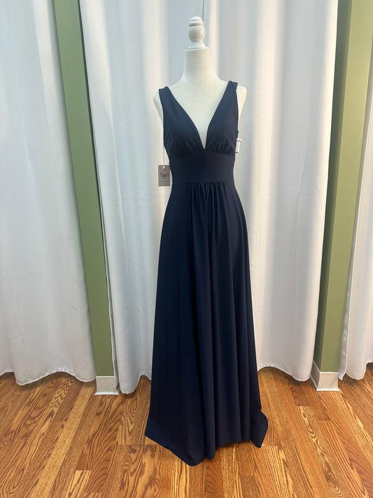 Deep V Navy Long Dress