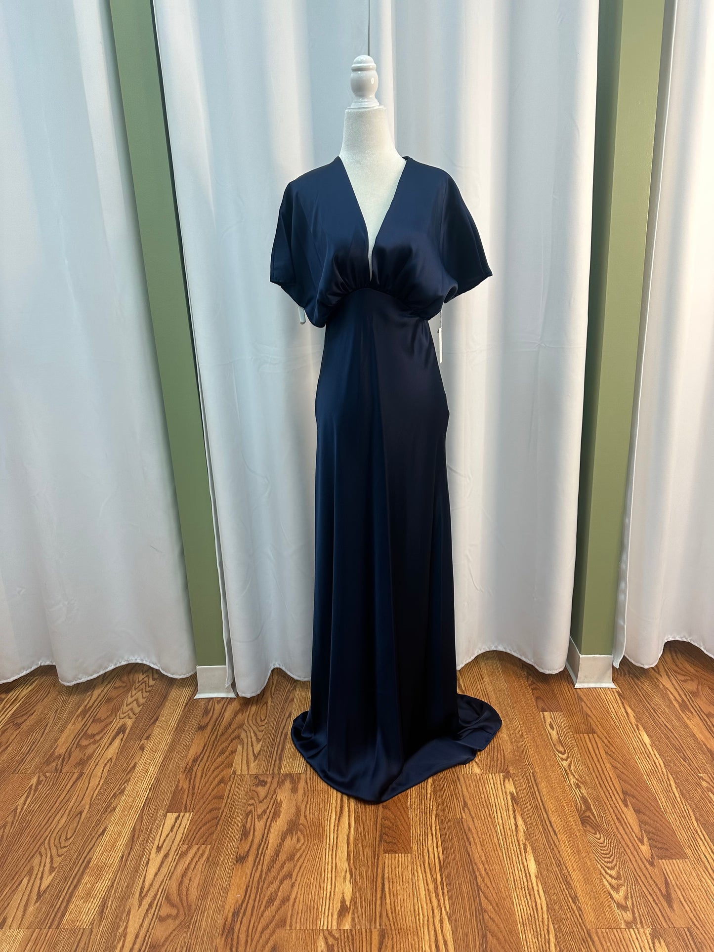 Satin Sleeve Navy Dress
